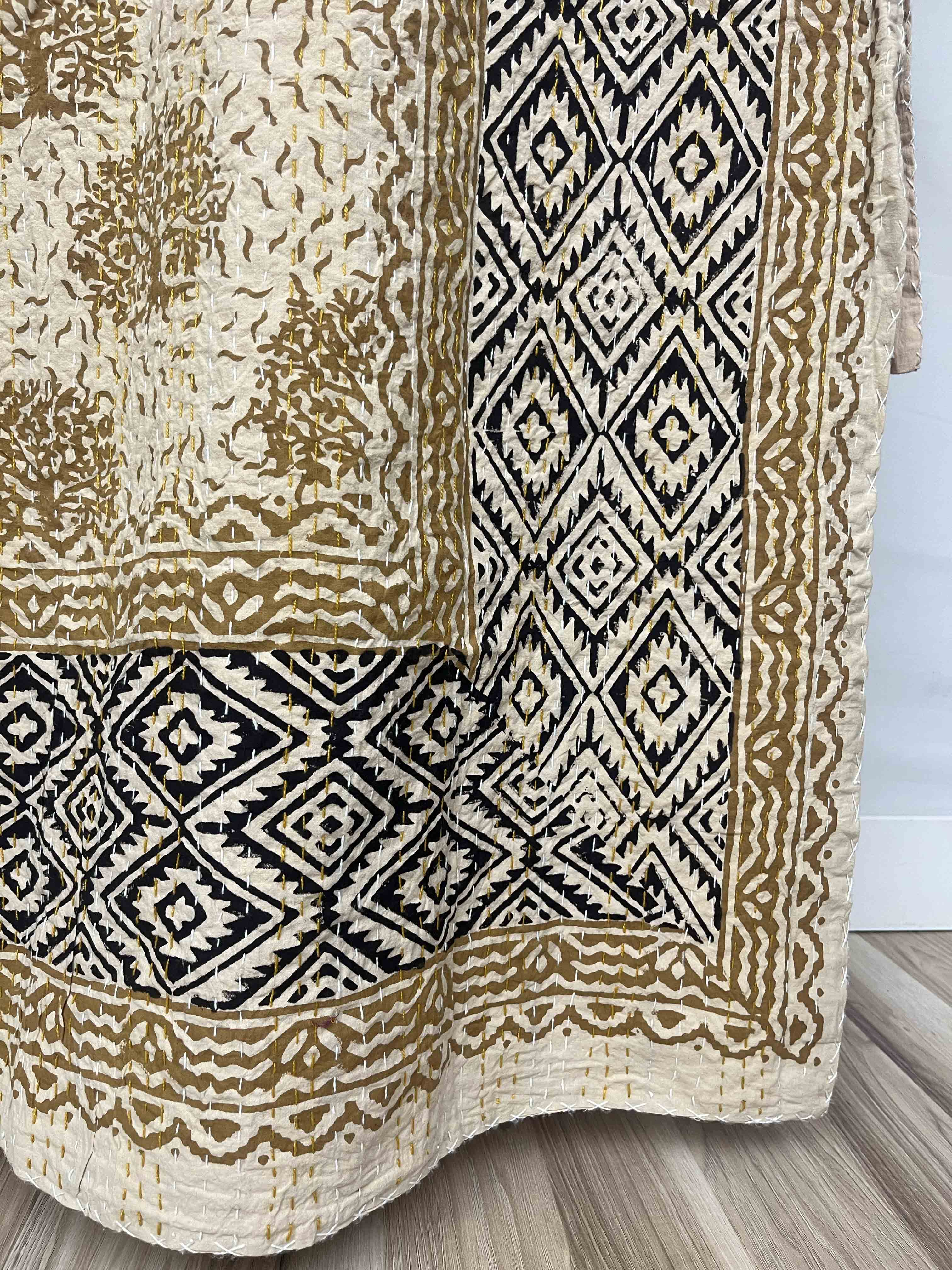 Tree of Life Block Print Cotton Kantha Quilt