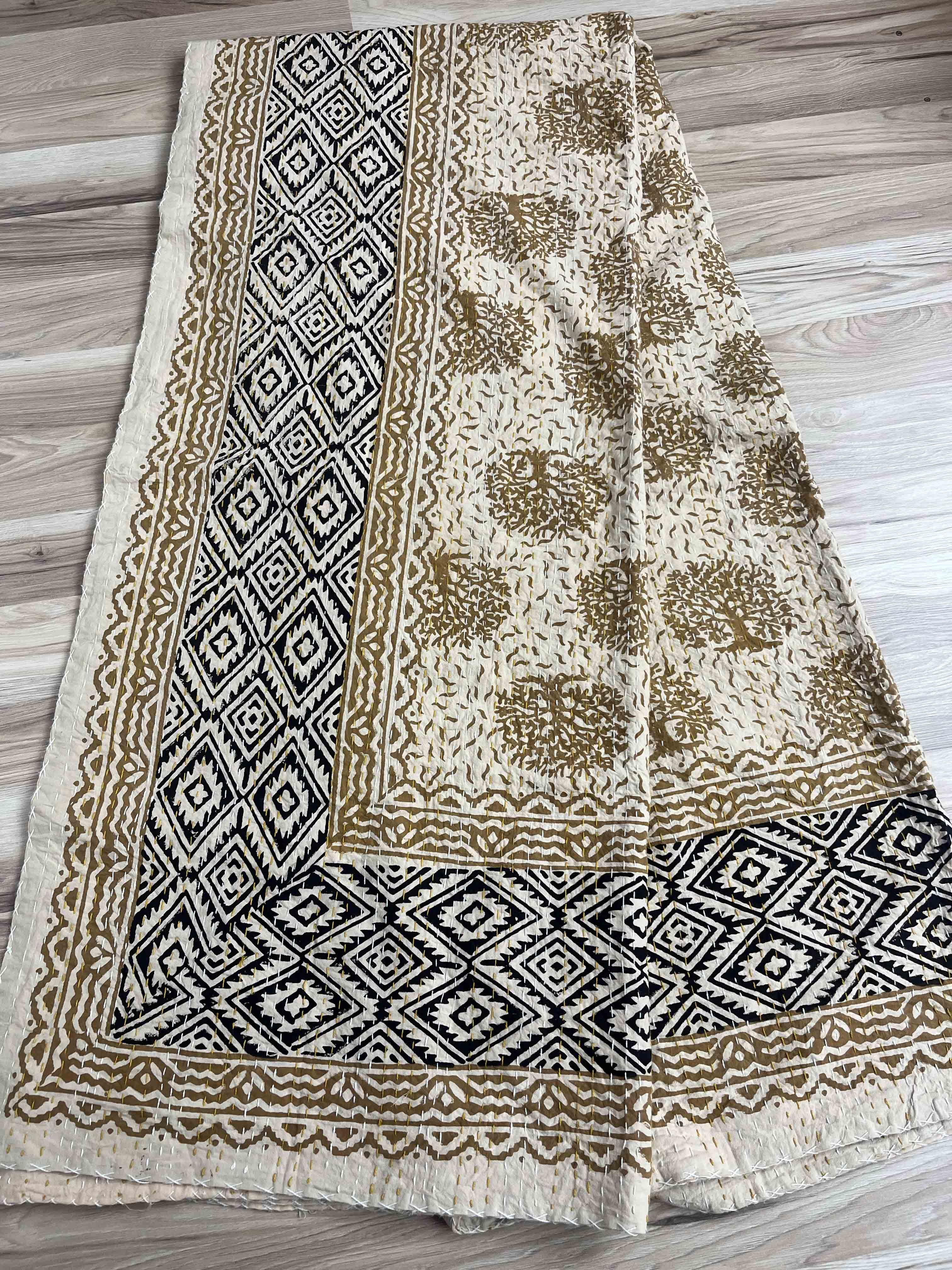 Tree of Life Block Print Cotton Kantha Quilt