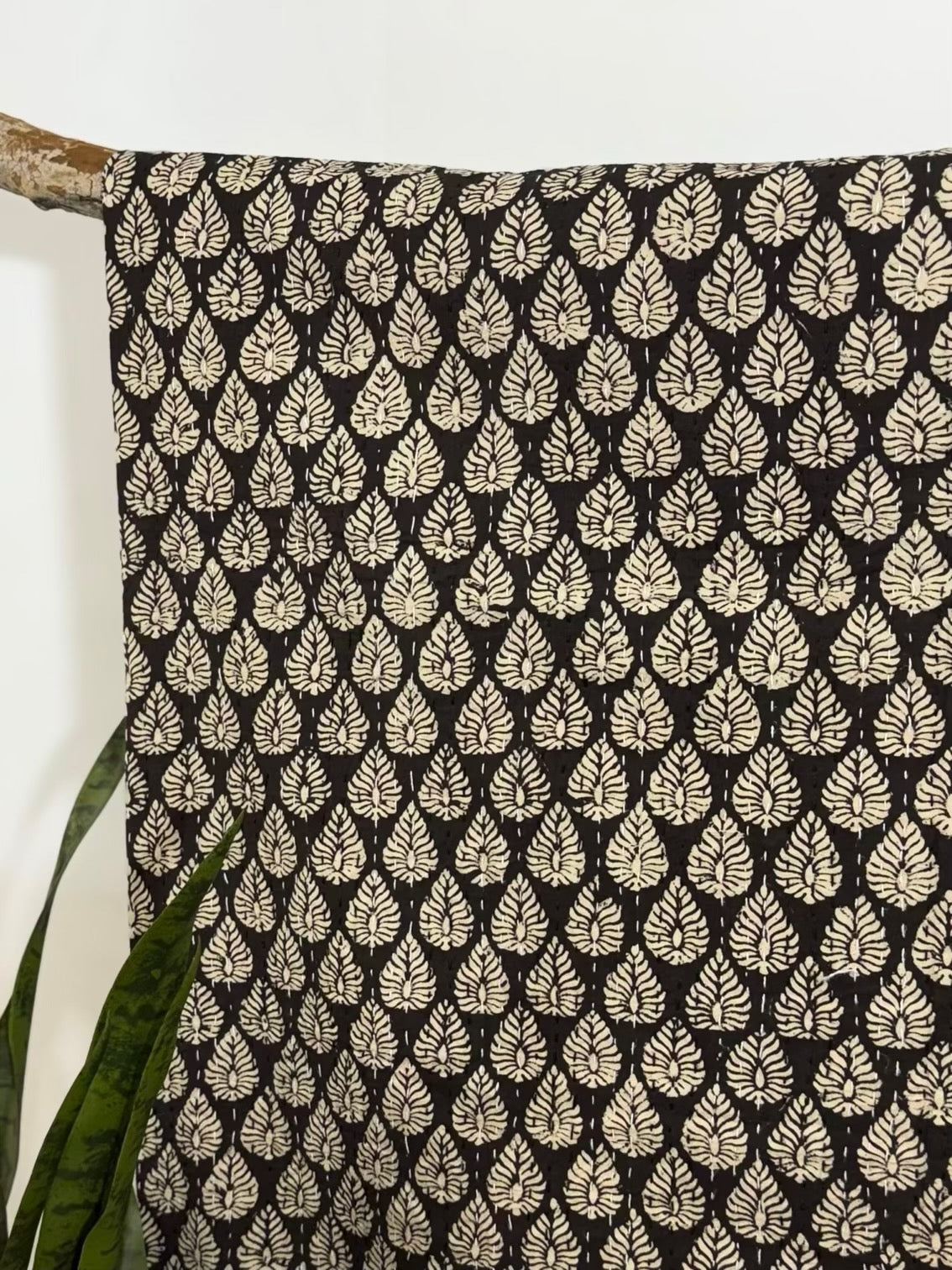 Rajani Leaves Block Print Cotton Kantha Quilt