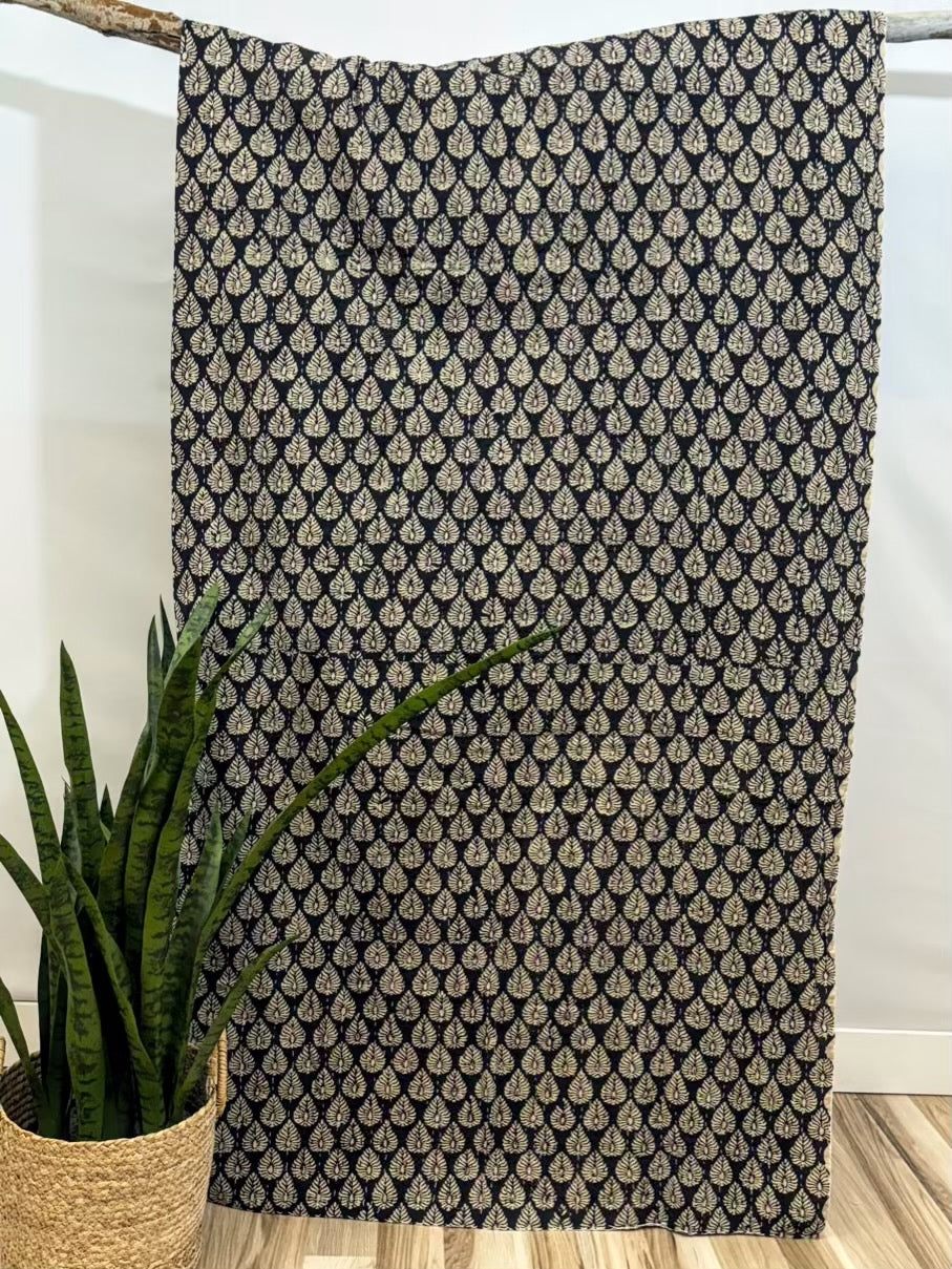 Rajani Leaves Block Print Cotton Kantha Quilt