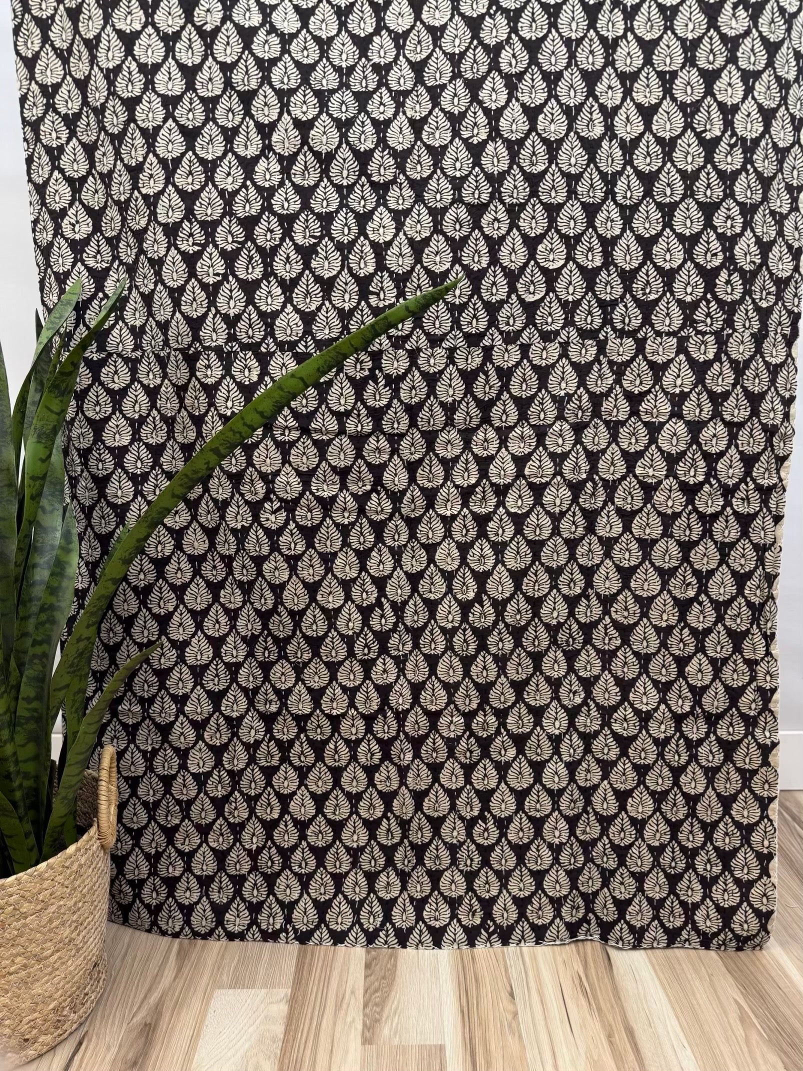 Rajani Leaves Block Print Cotton Kantha Quilt