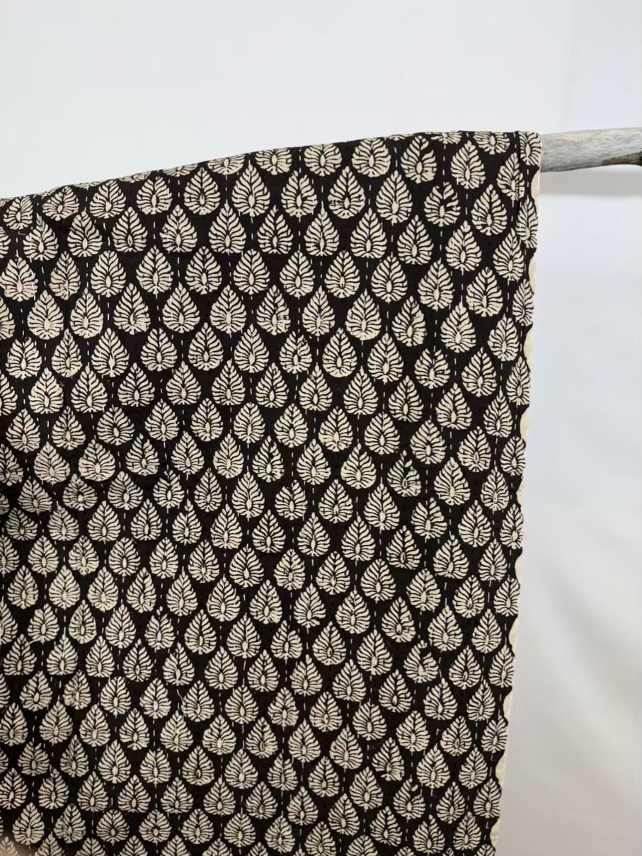 Rajani Leaves Block Print Cotton Kantha Quilt