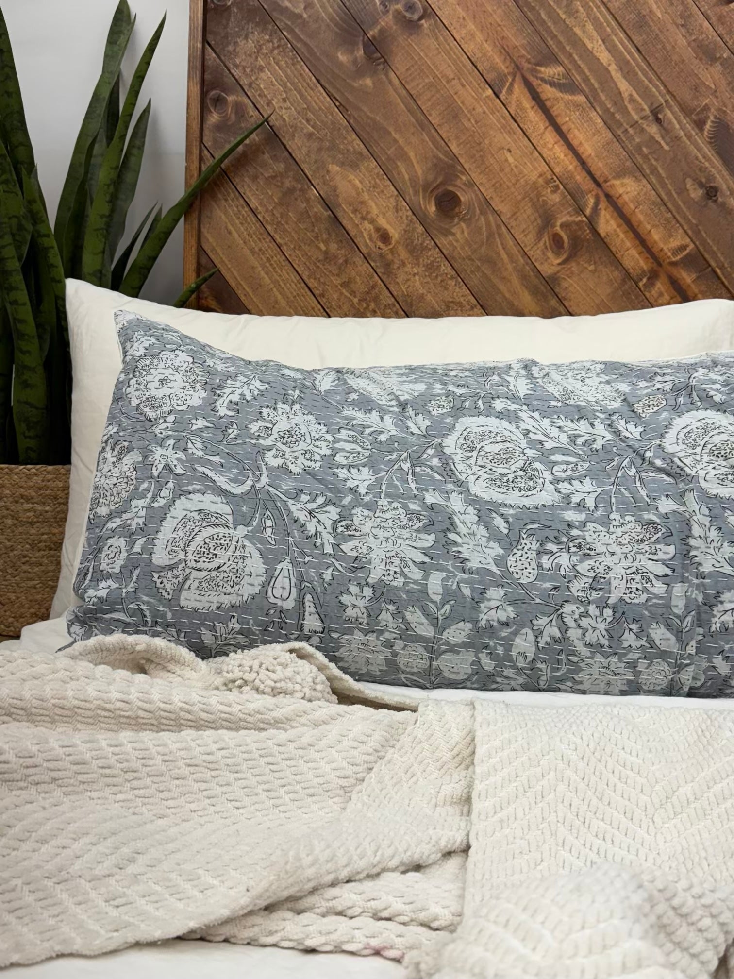 Heritage Blooms Dusk Block Print Cotton Kantha Sham