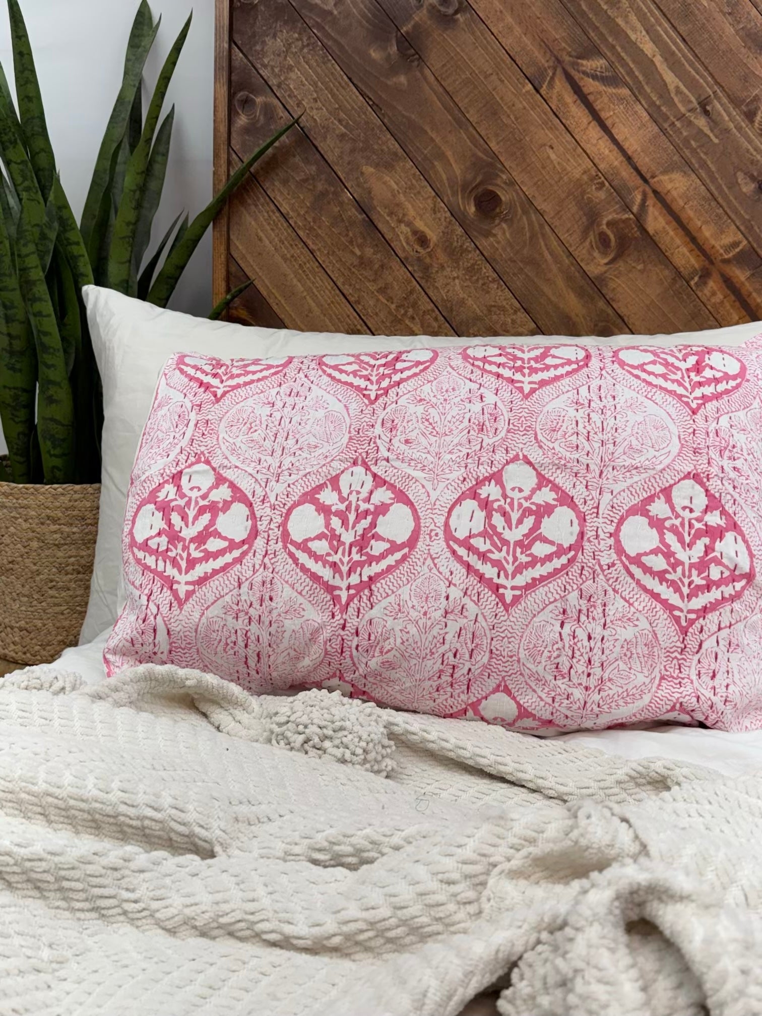 Heirloom Blush Block Print Cotton Kantha Sham