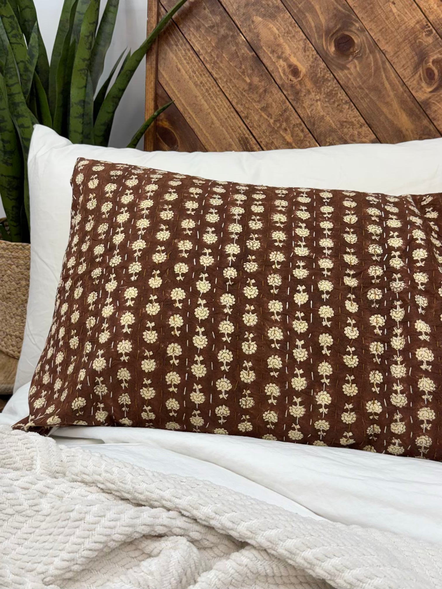 Brown Harvest Block Print Cotton Kantha Sham