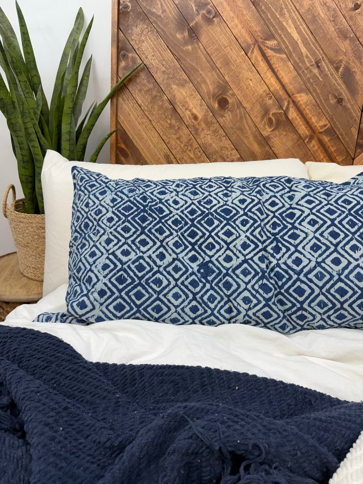 Indigo Diamonds Block Print Cotton Kantha Sham