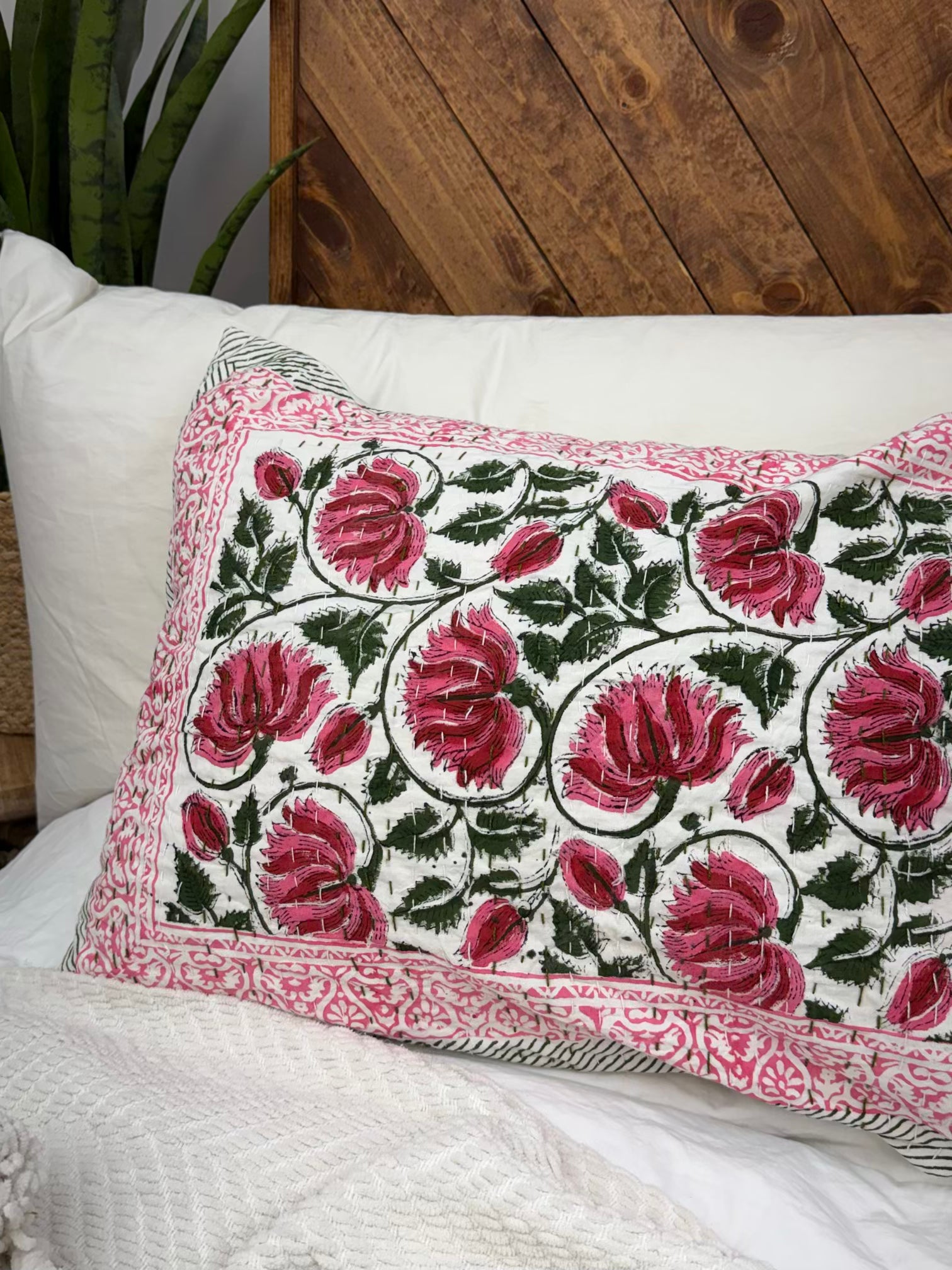 Lotus Dreams Block Print Cotton Kantha Sham
