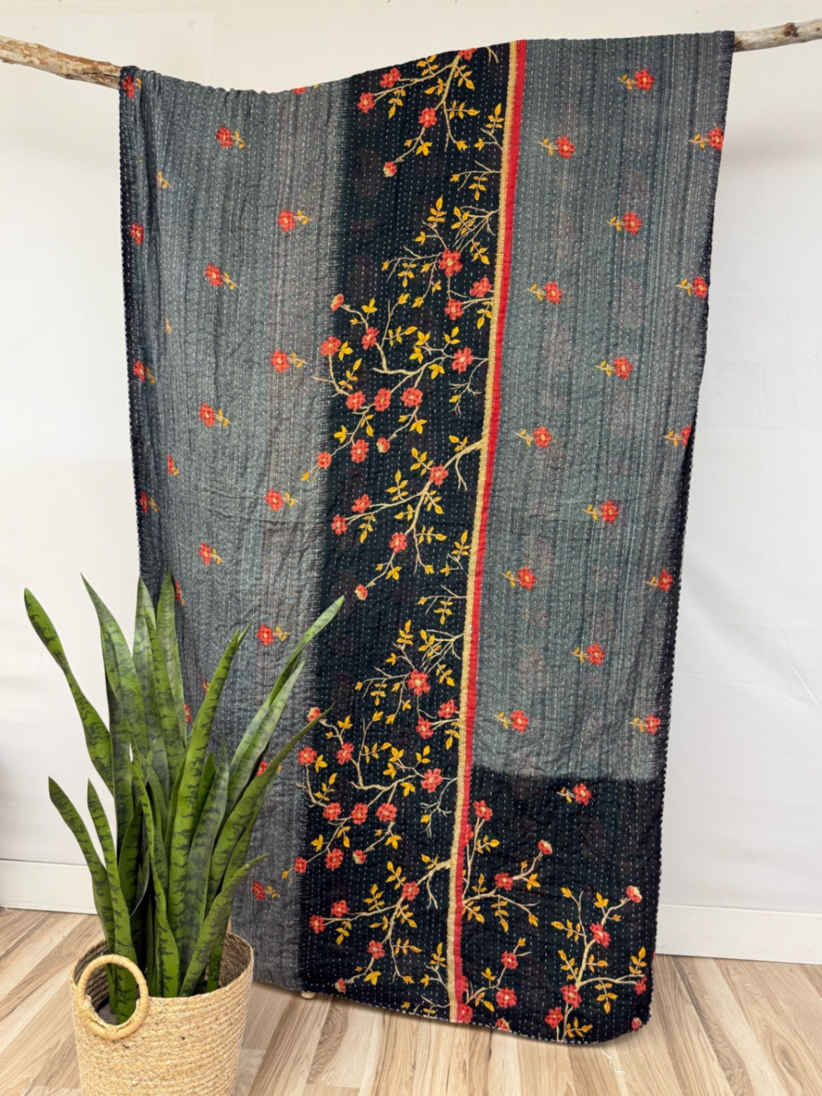 Vintage Cotton Kantha Quilt - Twin