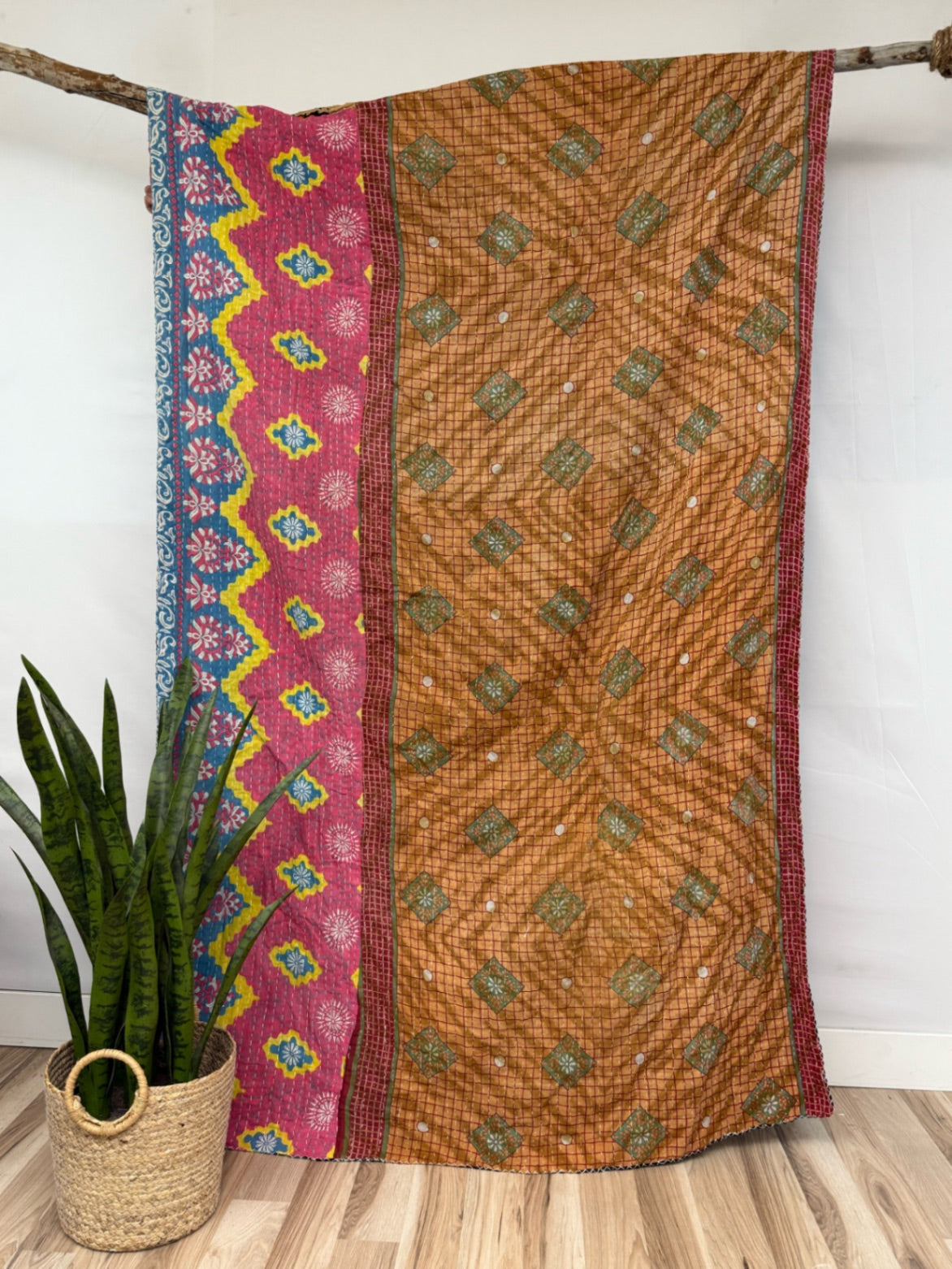 Vintage Cotton Kantha Quilt - Twin