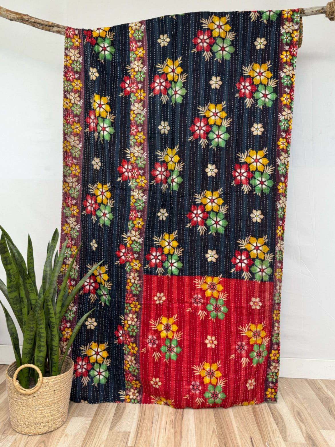 Vintage Cotton Kantha Quilt - Twin