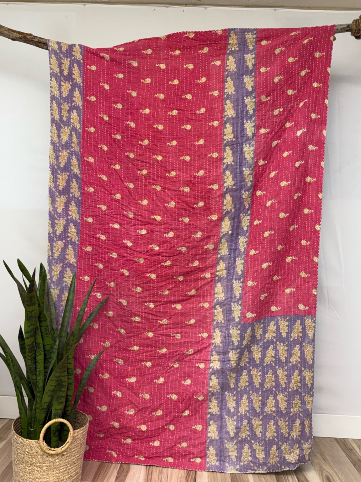 Vintage Cotton Kantha Quilt - Twin