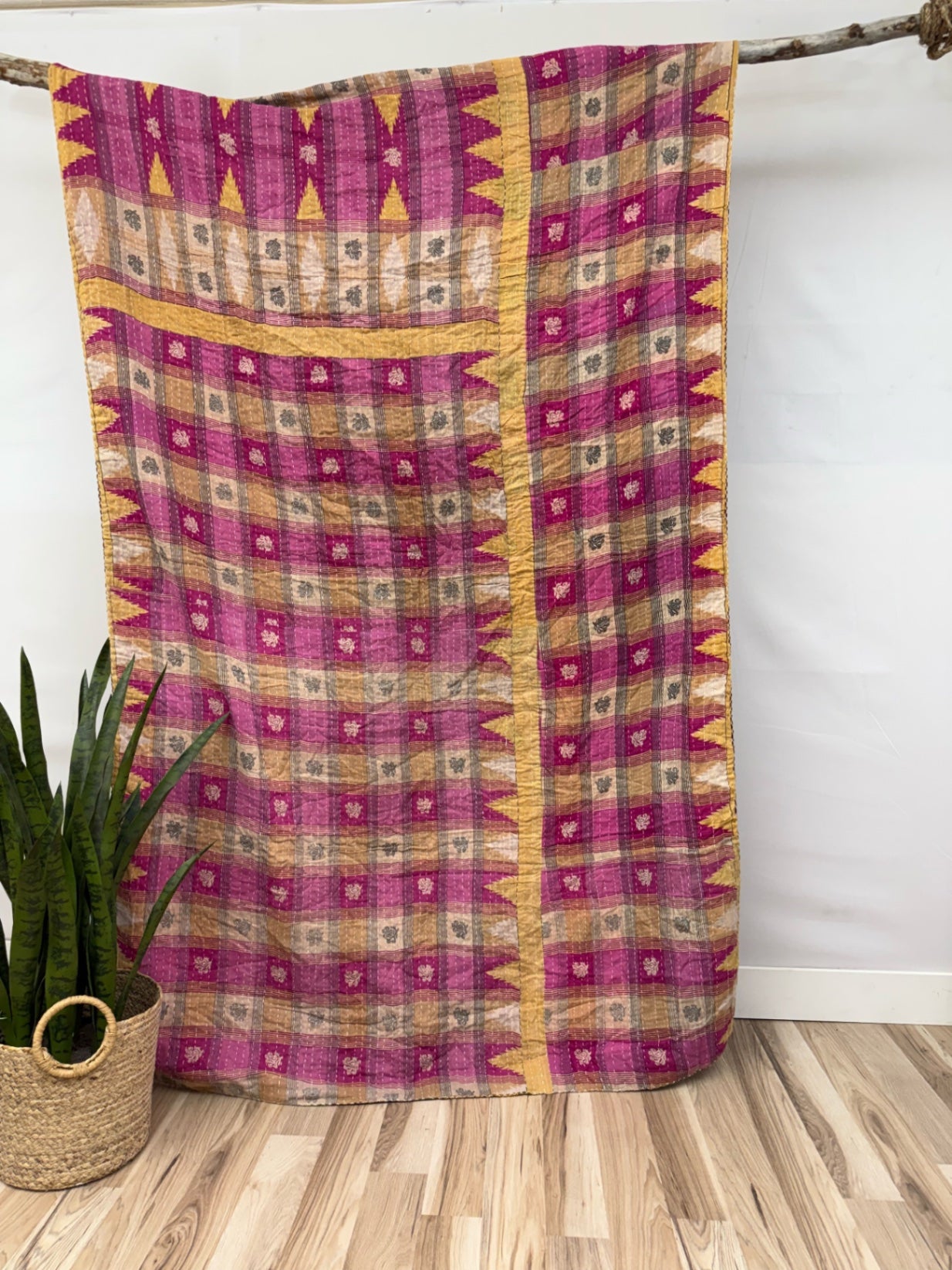 Vintage Cotton Kantha Quilt - Twin