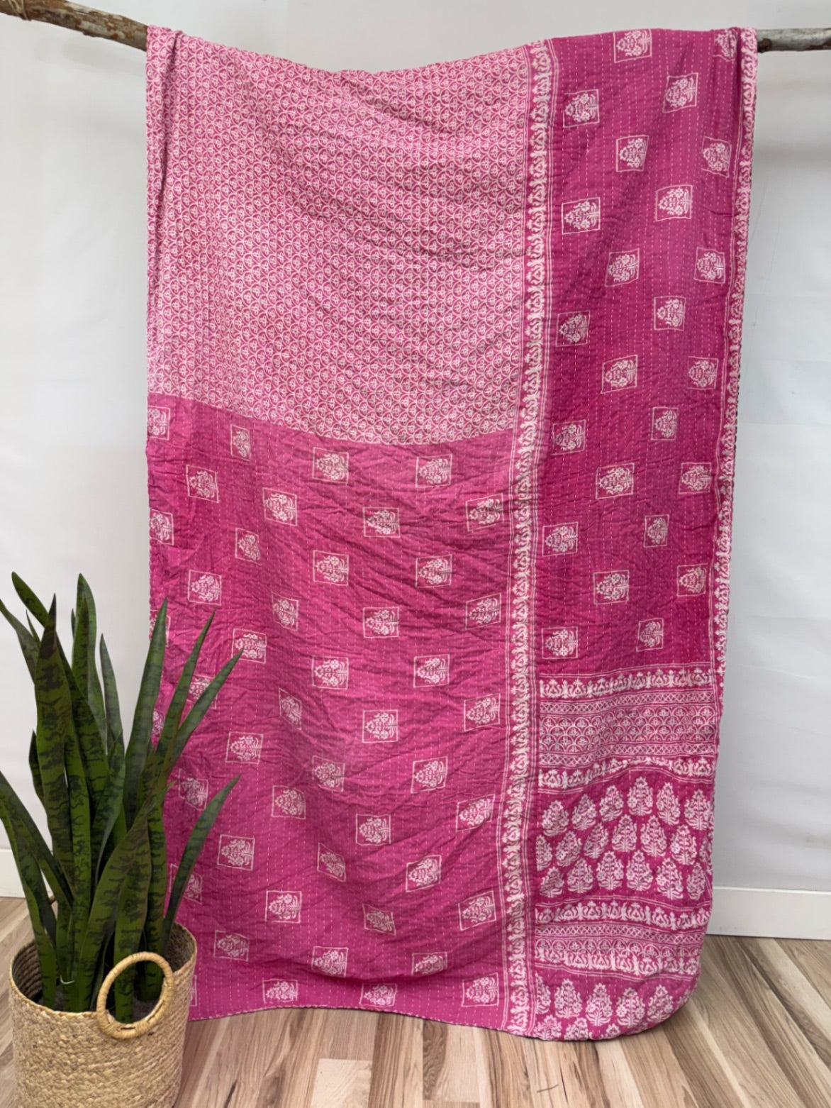 Vintage Cotton Kantha Quilt - Twin