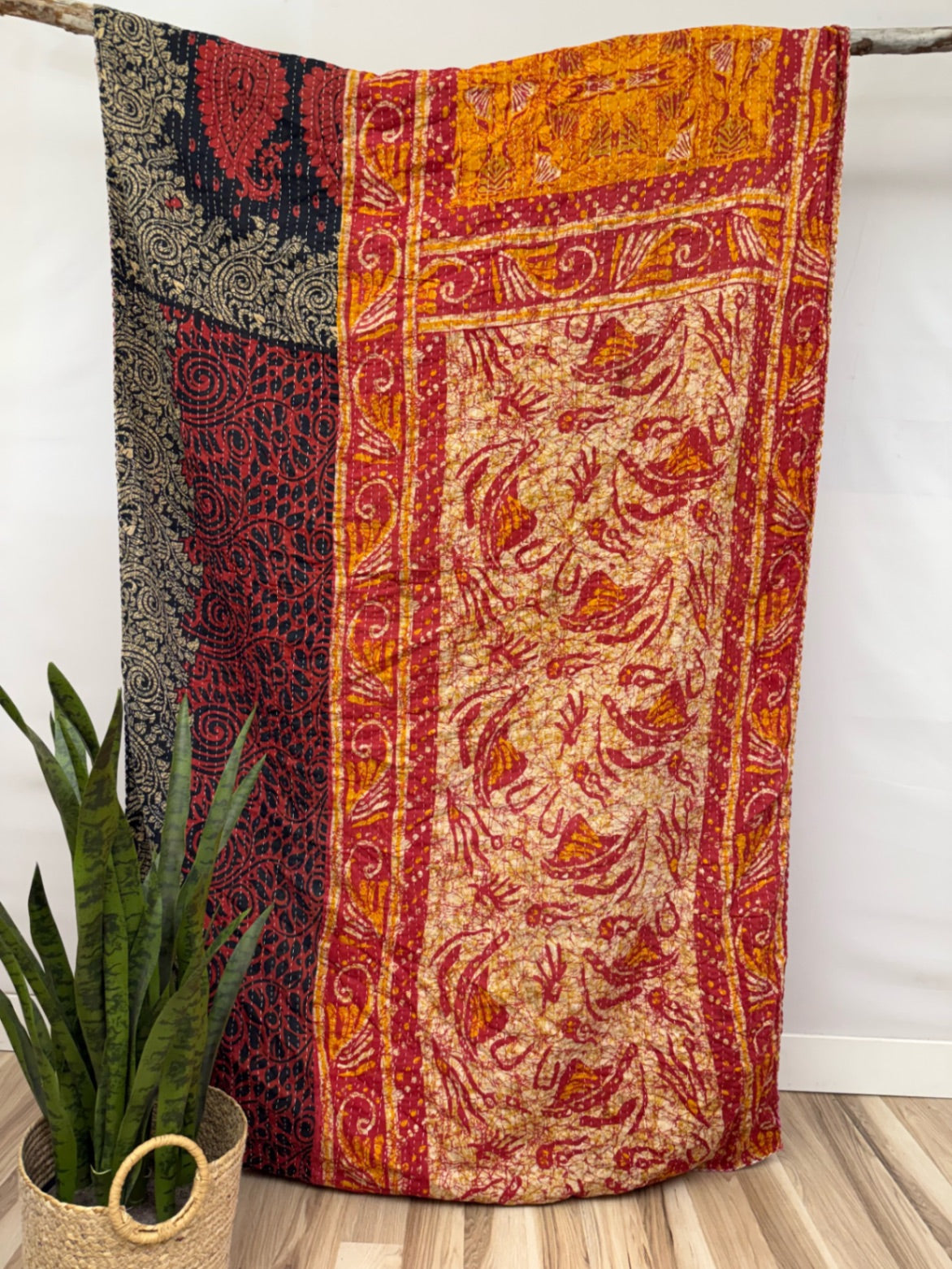 Vintage Cotton Kantha Quilt - Twin