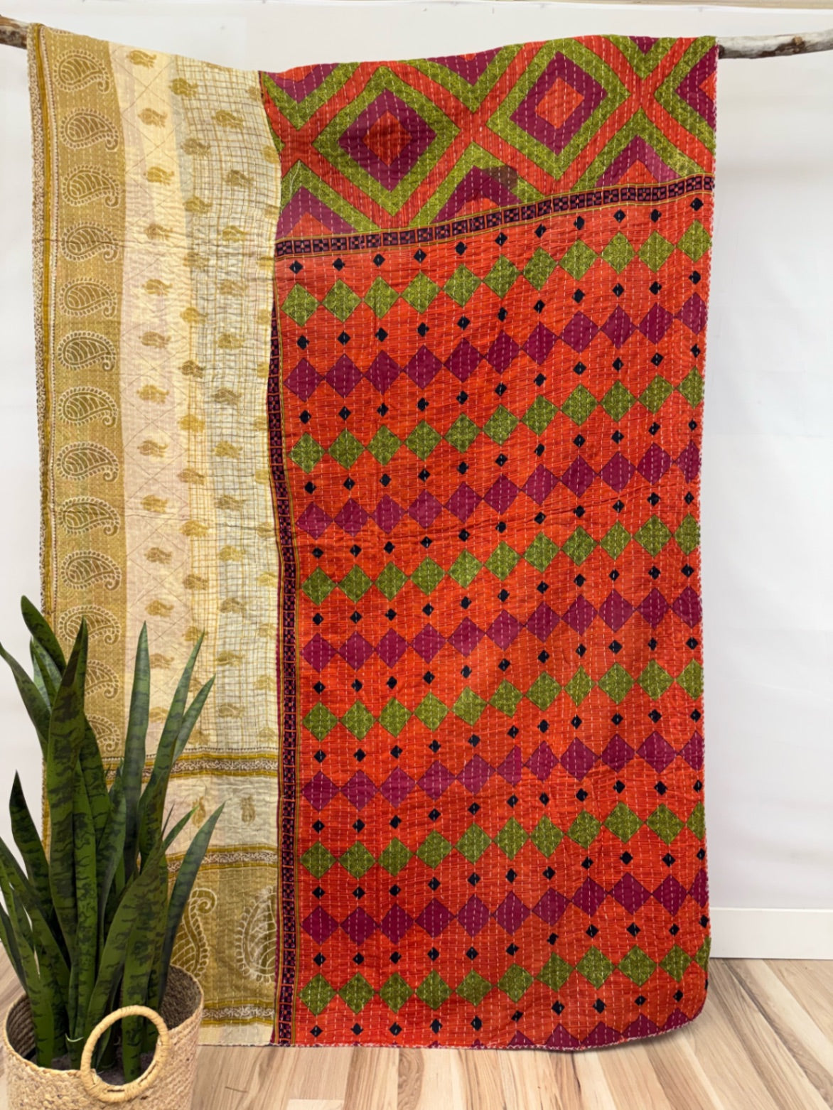 Vintage Cotton Kantha Quilt - Twin