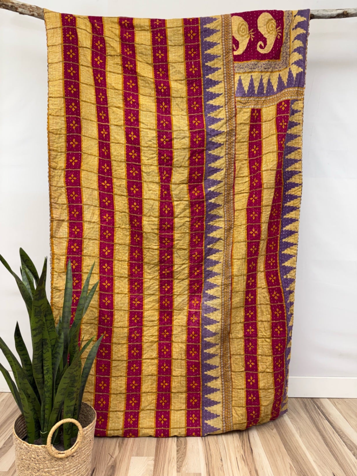 Vintage Cotton Kantha Quilt - Twin