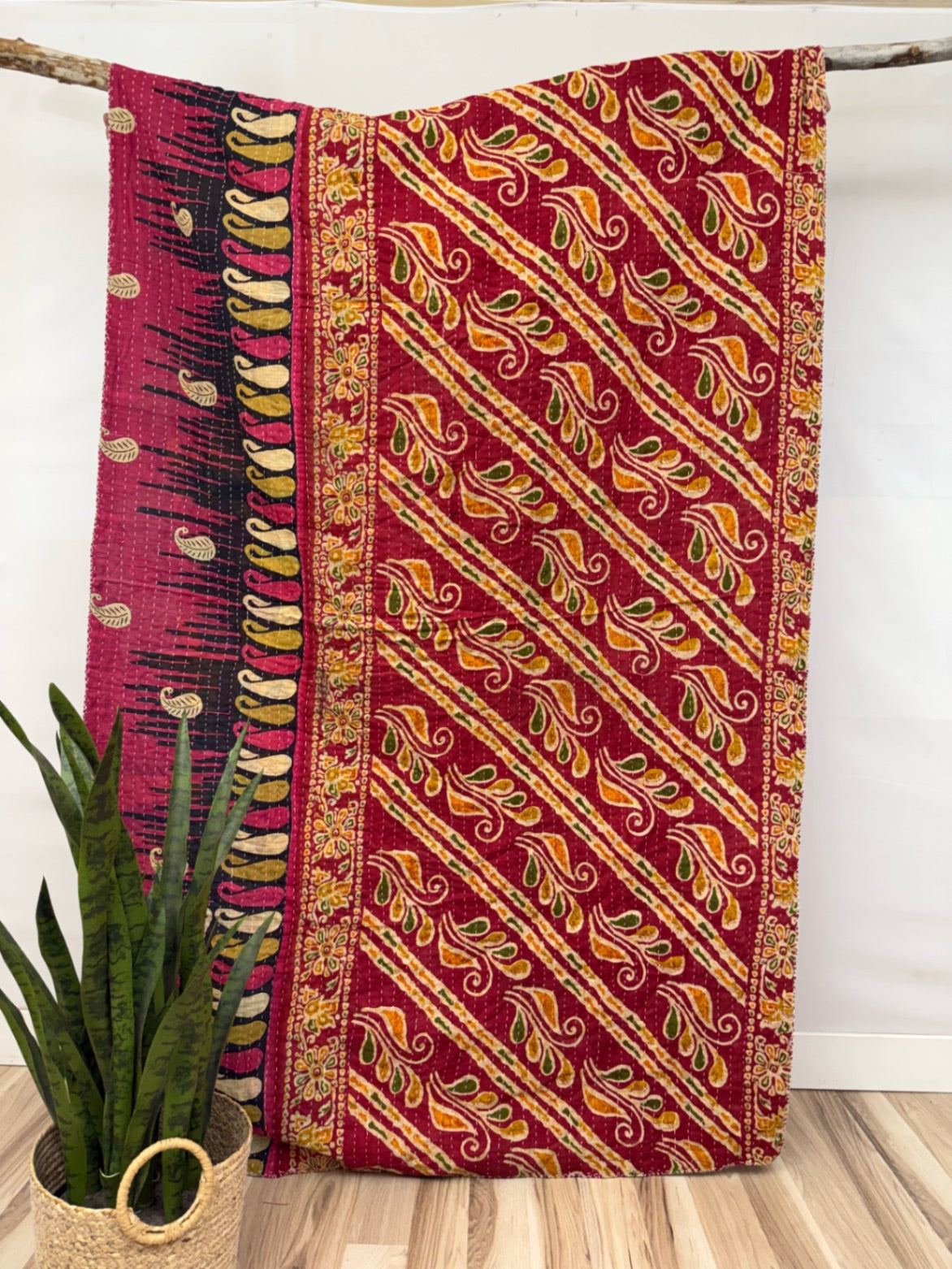 Vintage Cotton Kantha Quilt - Twin