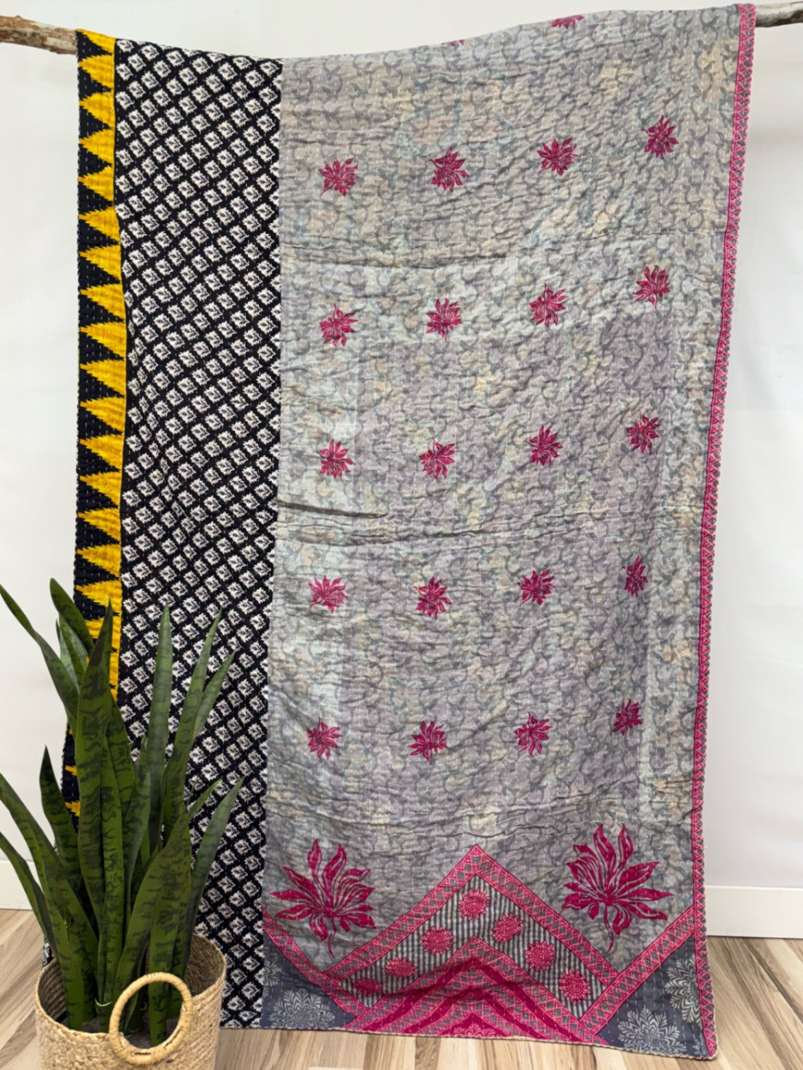 Vintage Cotton Kantha Quilt - Twin