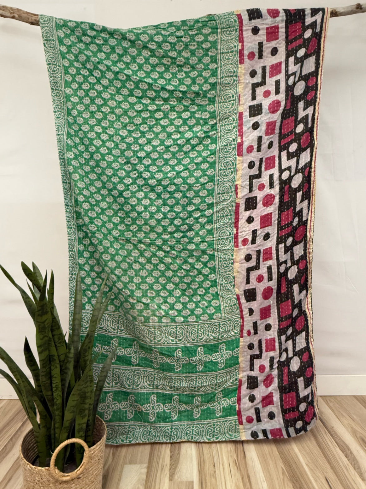 Vintage Cotton Kantha Quilt - Twin