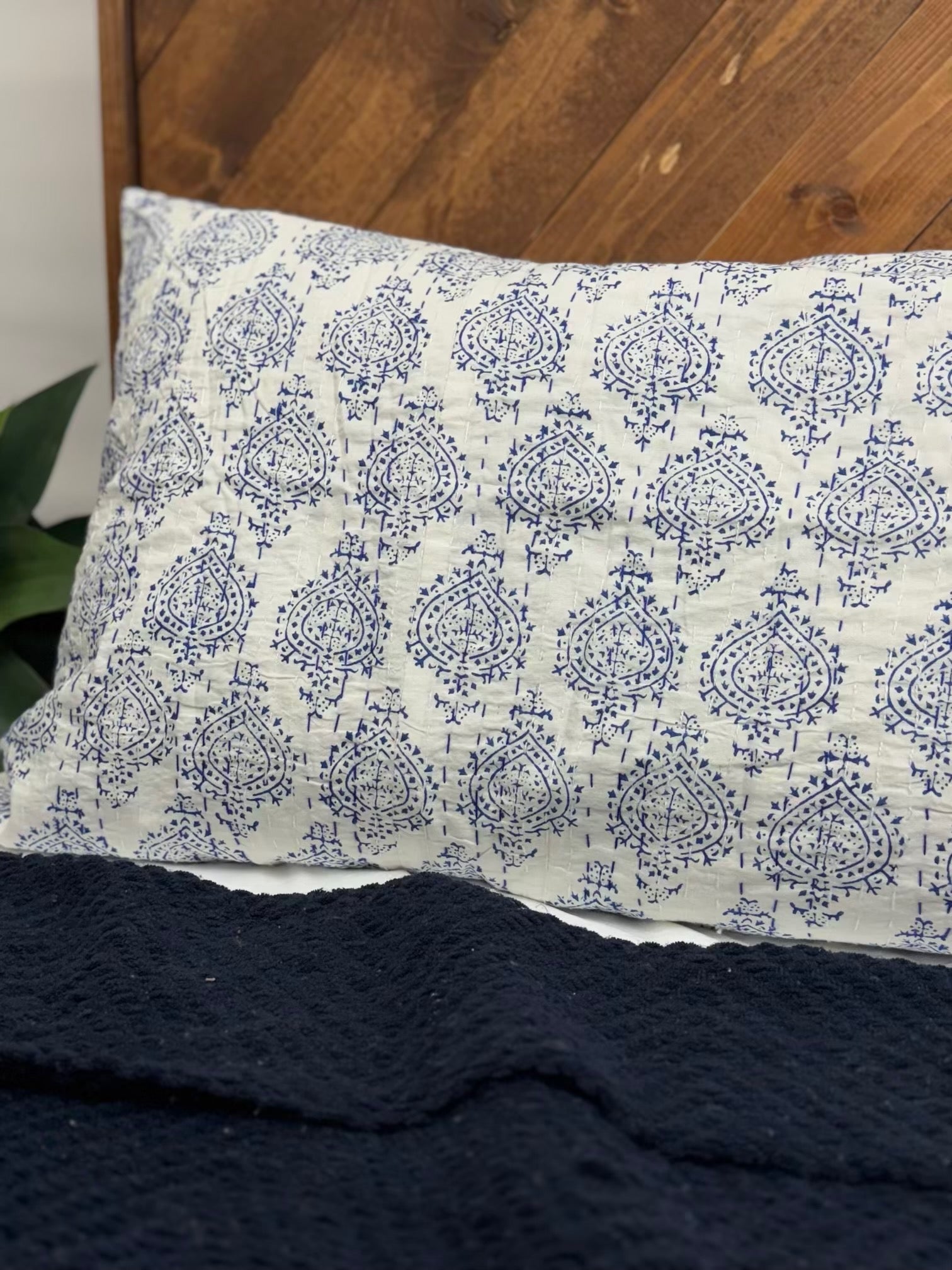Indigo Spades Block Print Cotton Kantha Sham