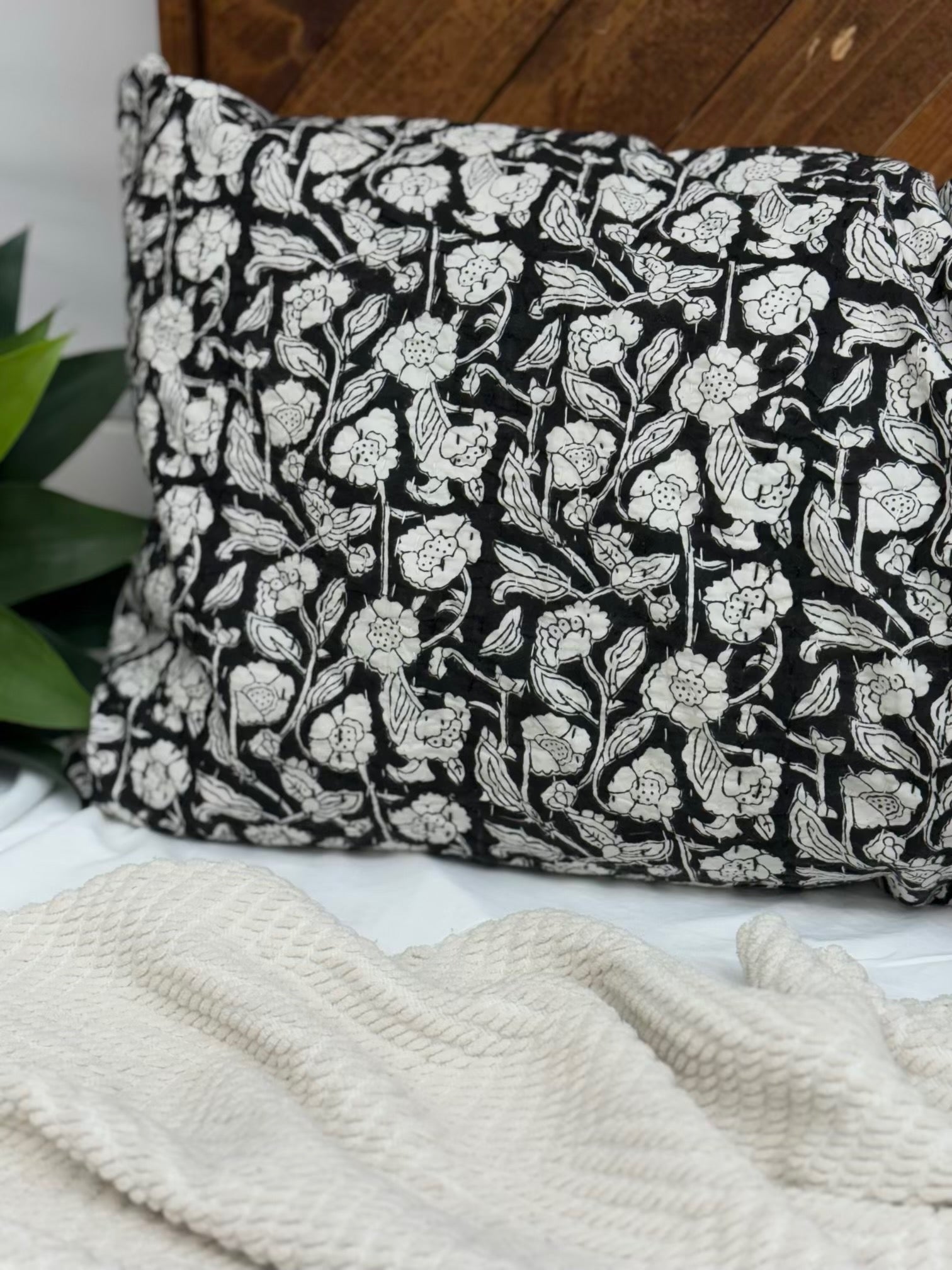 Rajani Blooms Block Print Cotton Kantha Sham