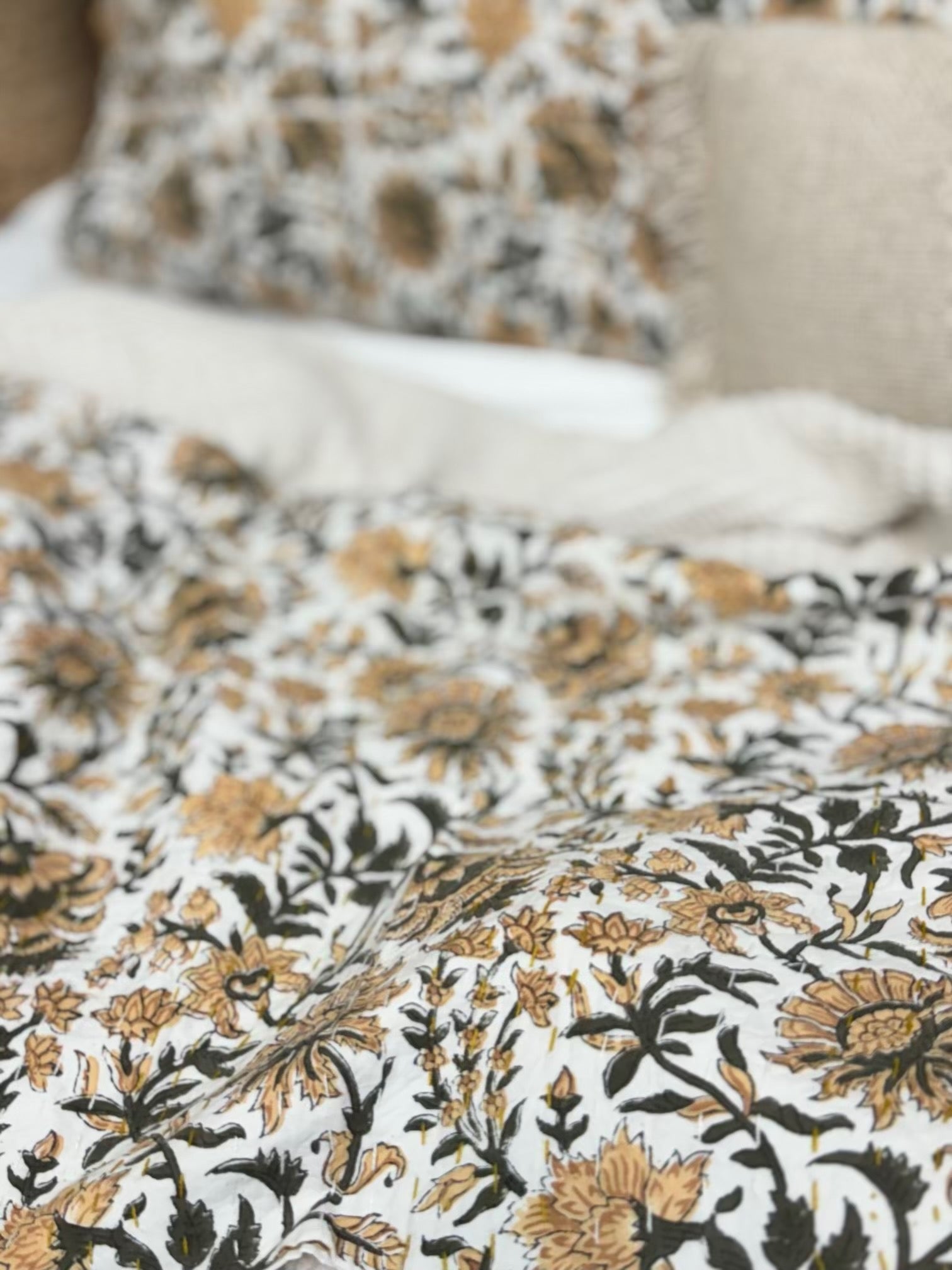 Harvest Vines Block Print Cotton Kantha Sham