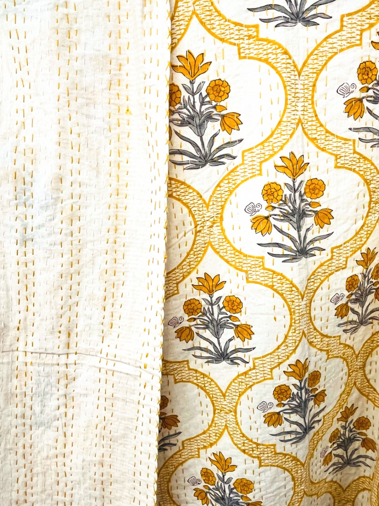 Summertime Block Print Cotton Kantha Quilt