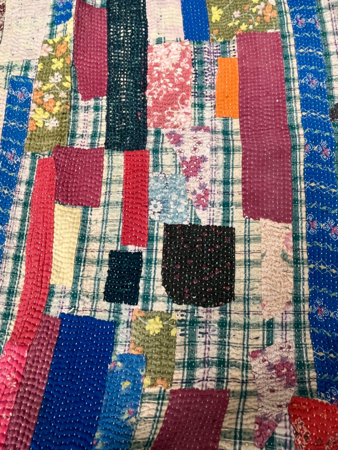 Vintage Village Kantha Quilt / Rug