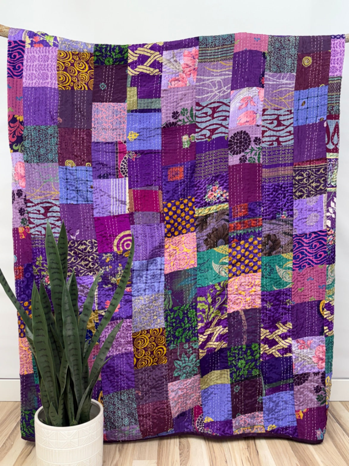 Patchwork Silk Kantha Quilt Queen