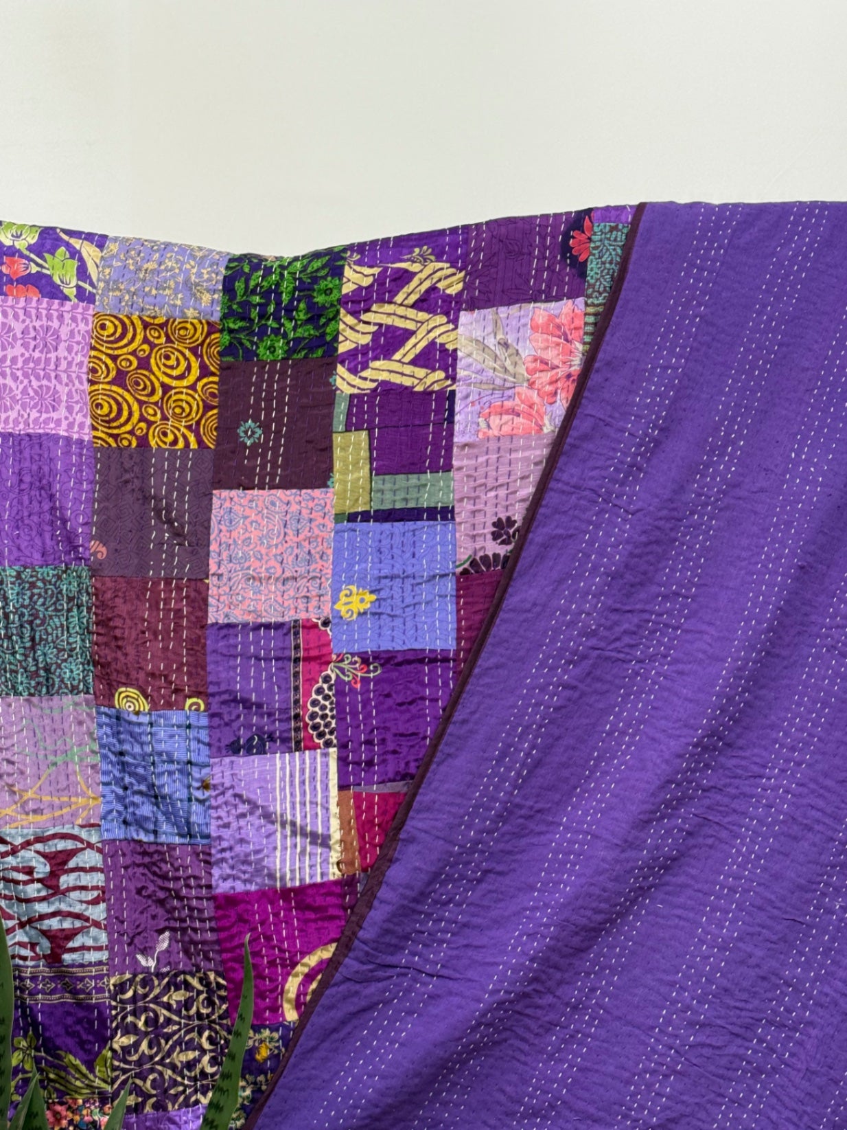 Patchwork Silk Kantha Quilt Queen