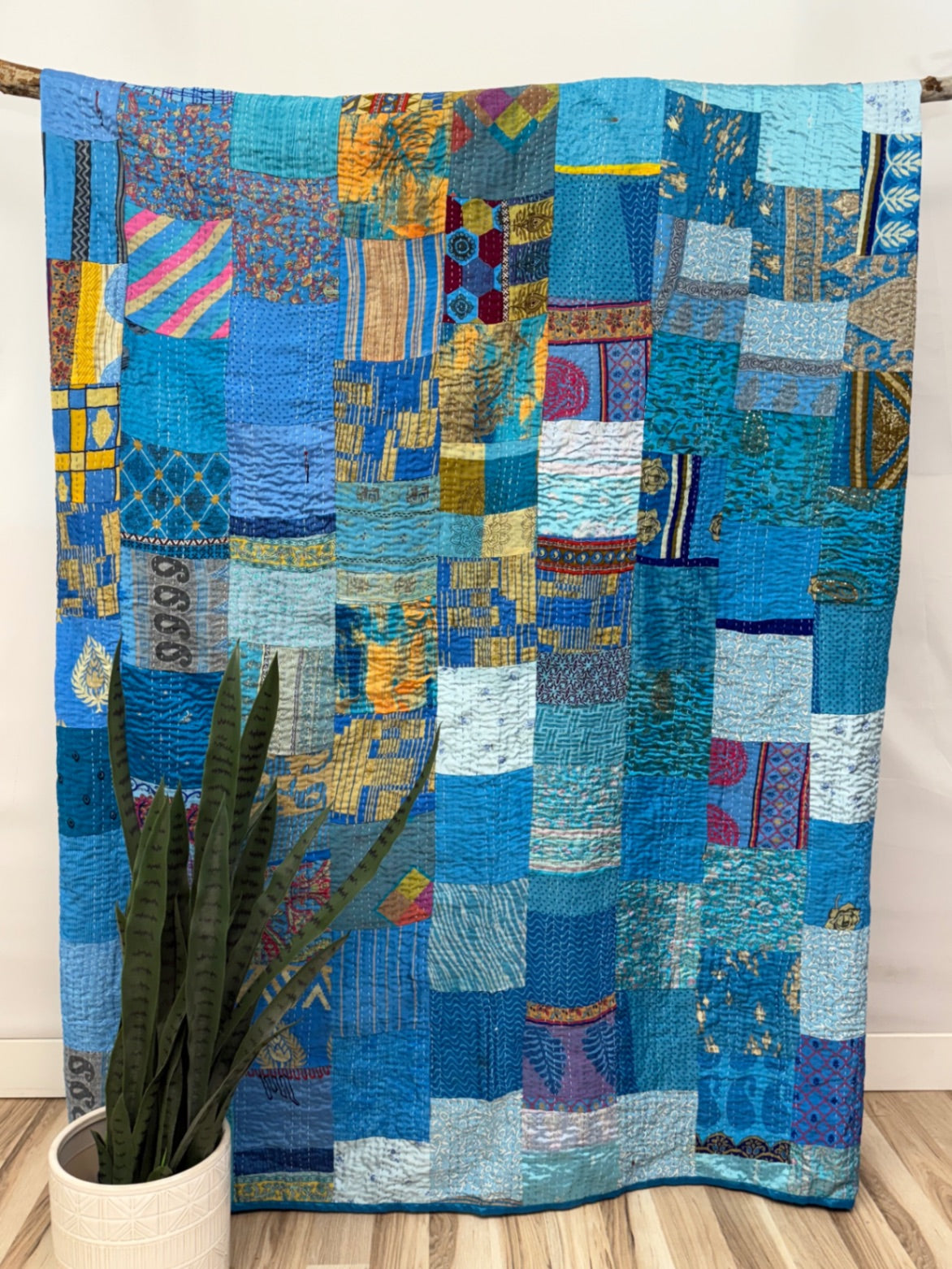 Patchwork Silk Kantha Quilt Queen