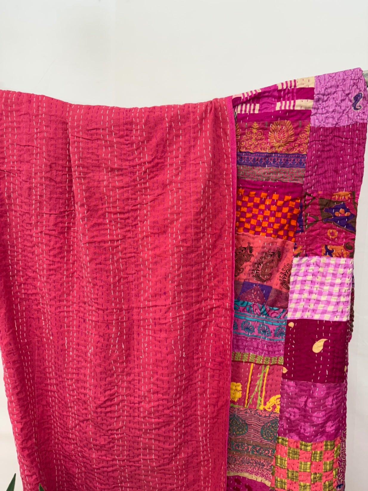 Patchwork Silk Kantha Quilt Queen