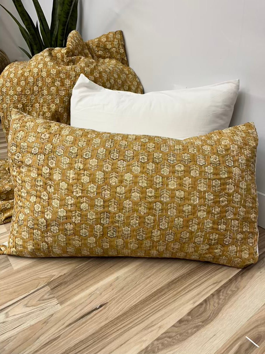 Amber Harvest Block Print Cotton Kantha Sham