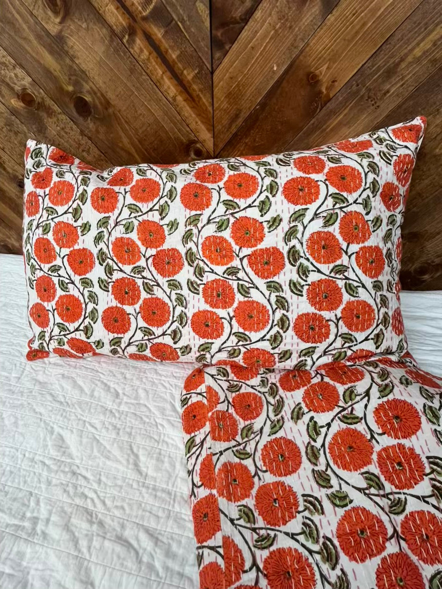Pick Me Poppies Block Print Cotton Kantha Sham