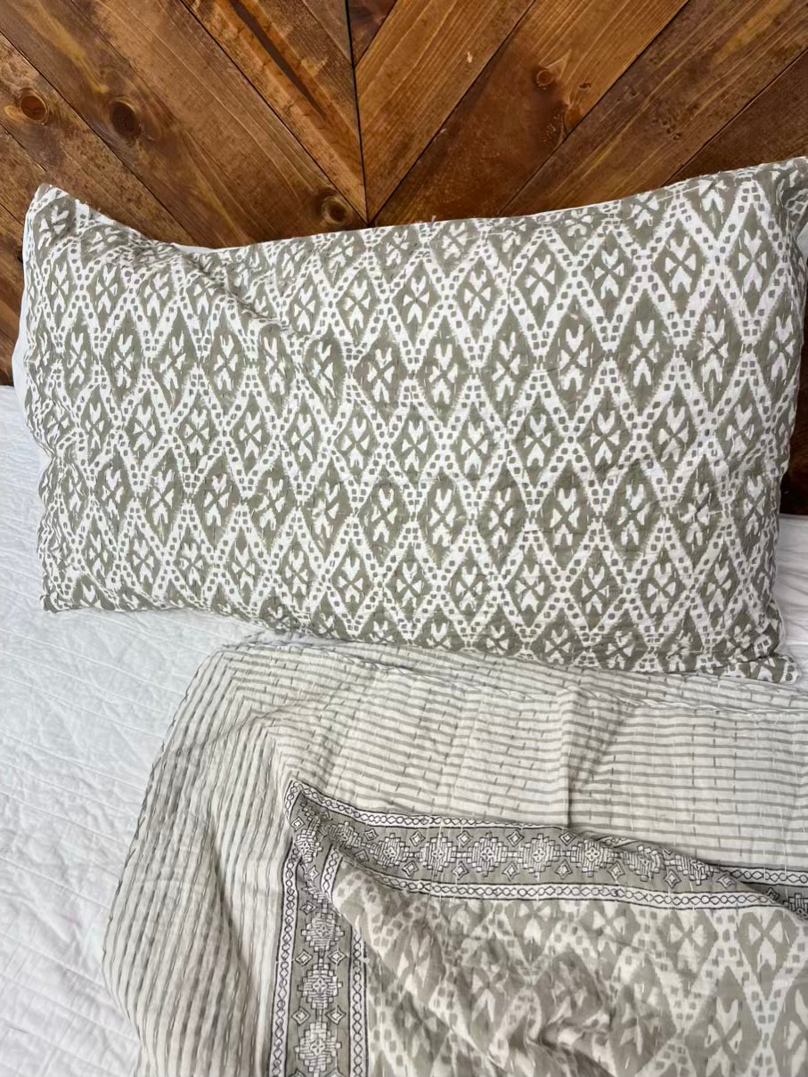 Mandira Weave Block Print Cotton Kantha Sham