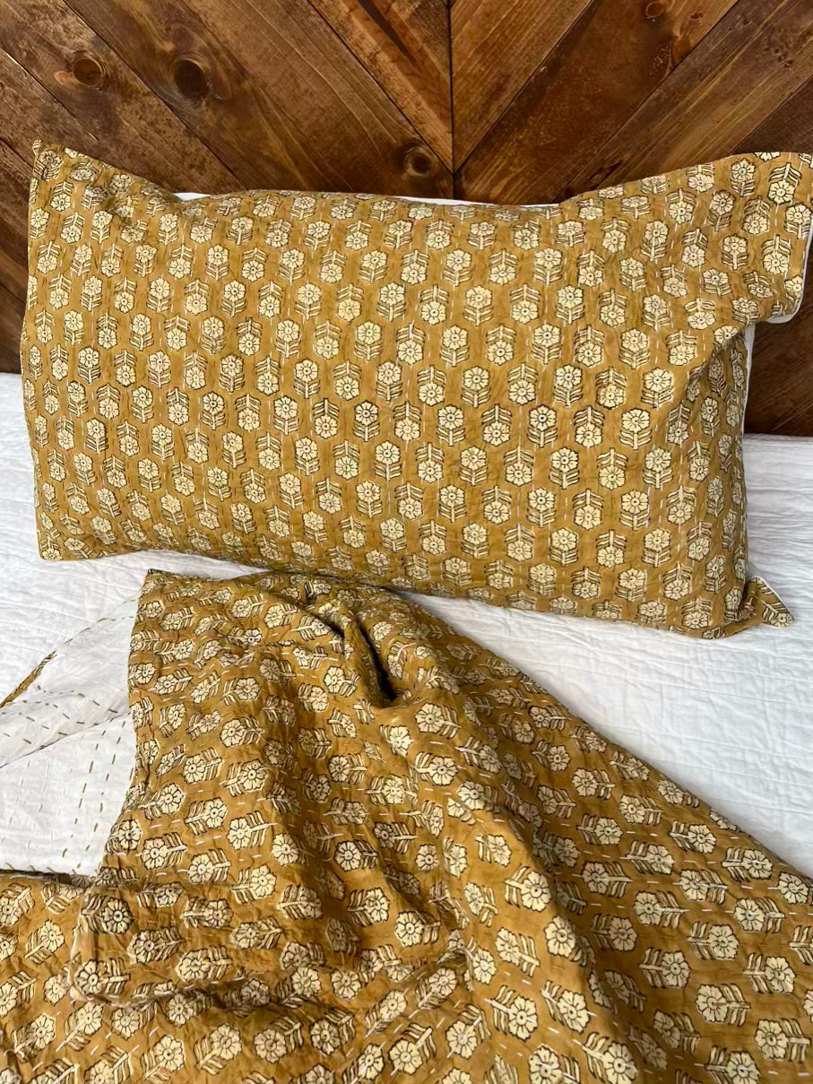 Amber Harvest Block Print Cotton Kantha Sham