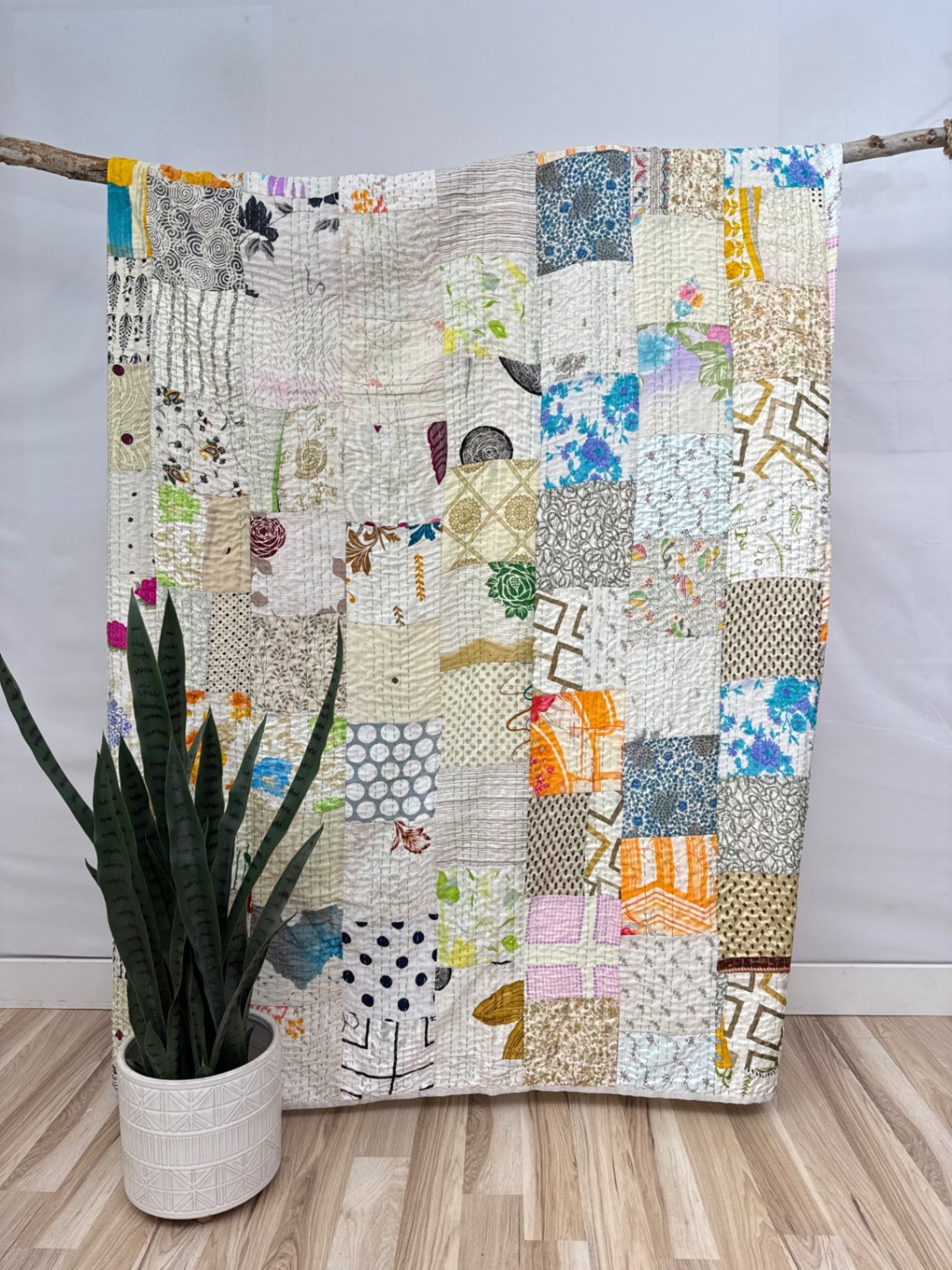 Patchwork Silk Kantha Quilt Queen