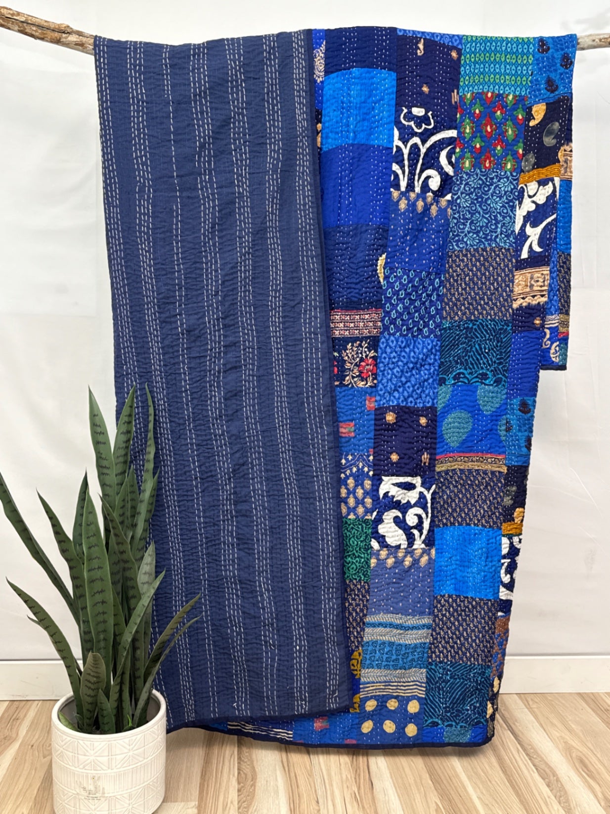 Patchwork Silk Kantha Quilt Queen
