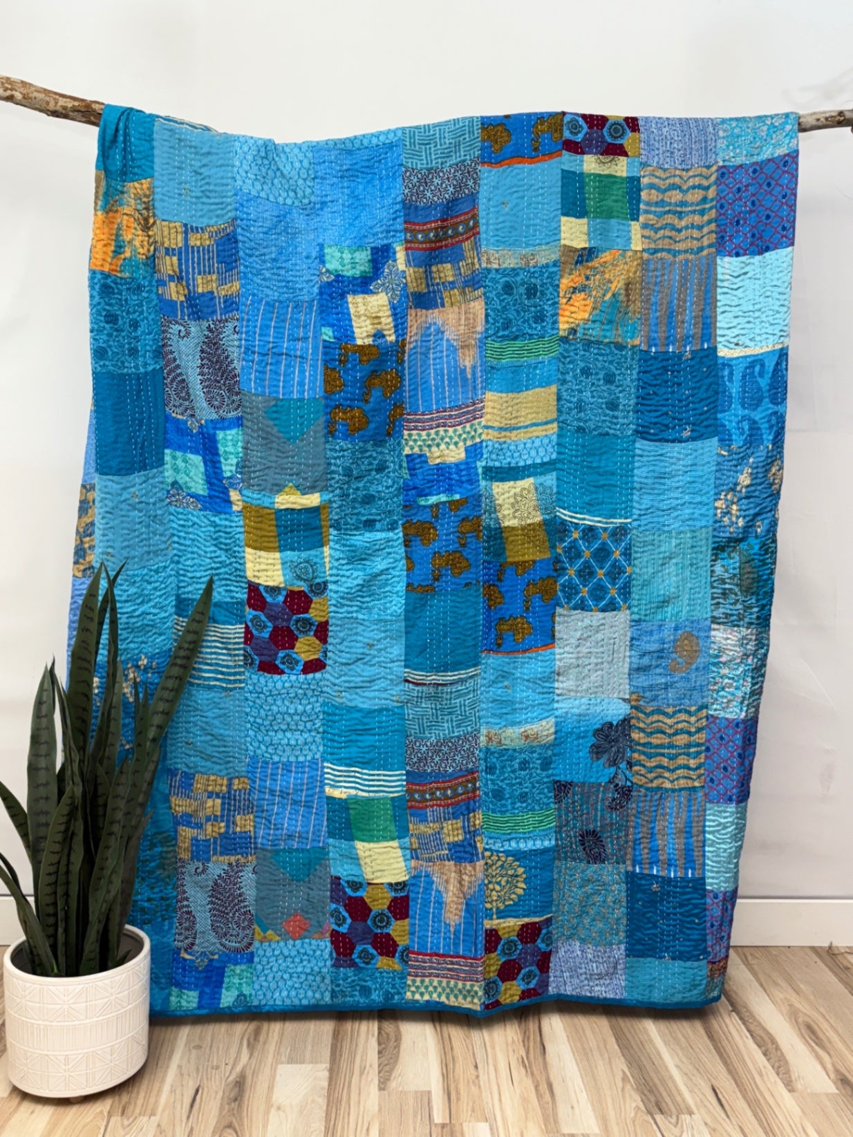 Patchwork Silk Kantha Quilt Queen