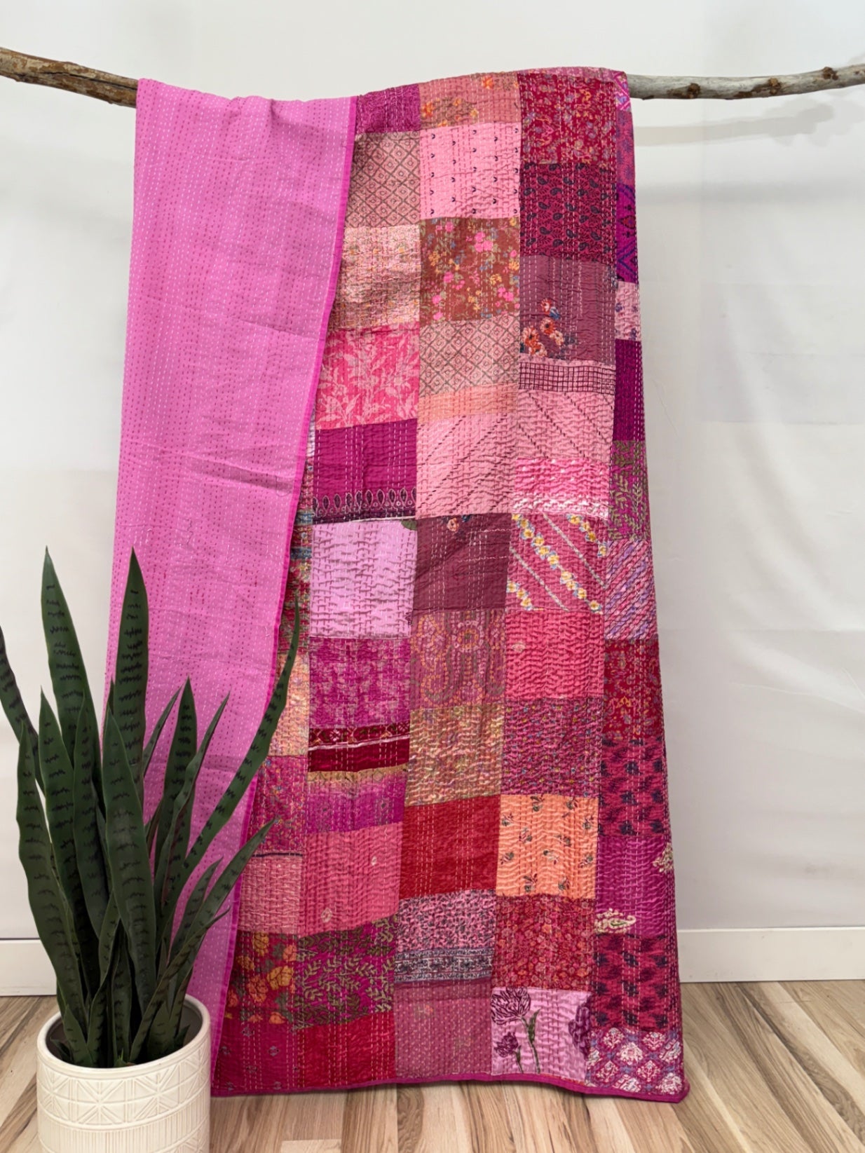 Patchwork Silk Kantha Quilt Twin