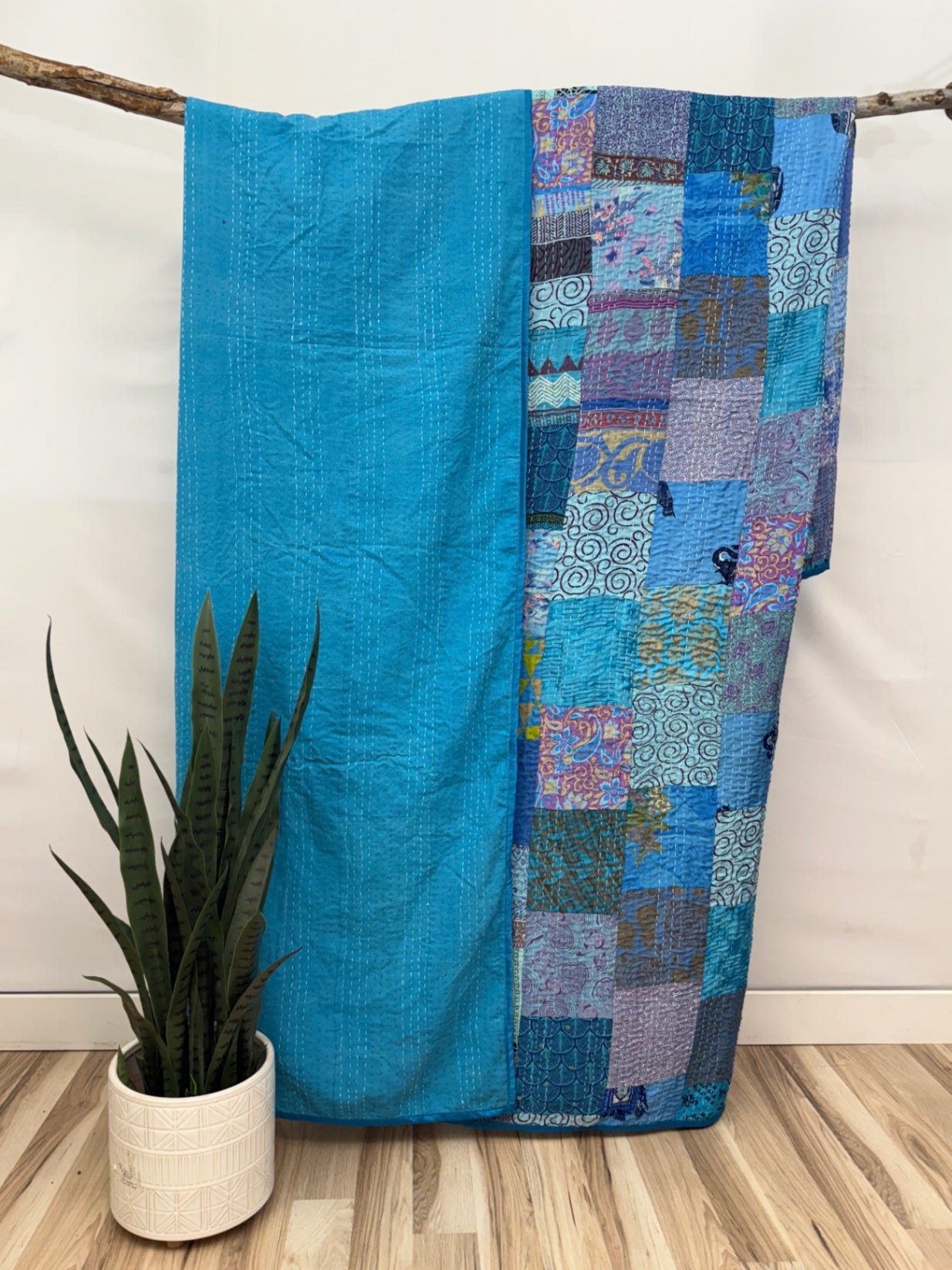 Patchwork Silk Kantha Quilt Queen