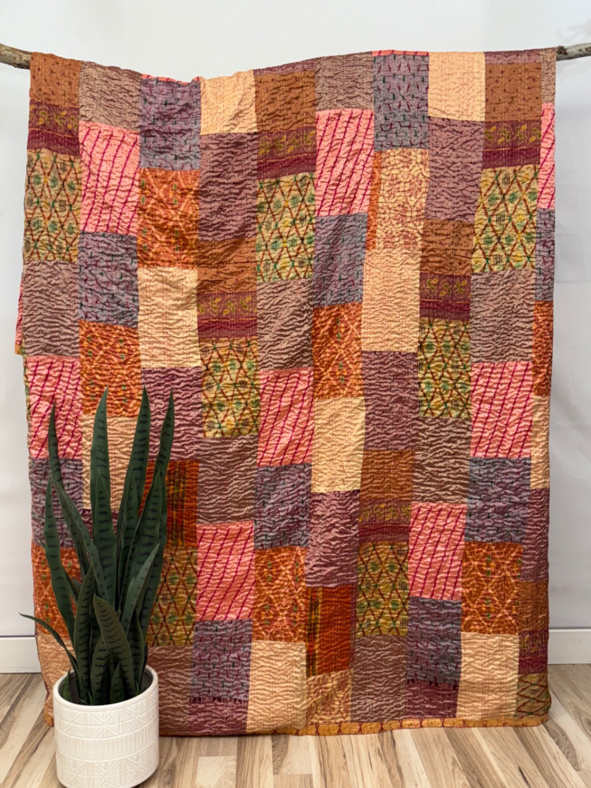 Patchwork Silk Kantha Quilt Queen