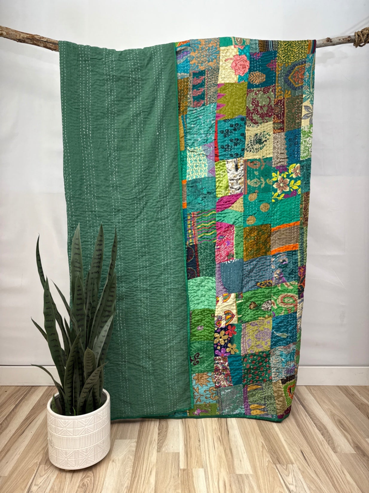 Patchwork Silk Kantha Quilt Queen