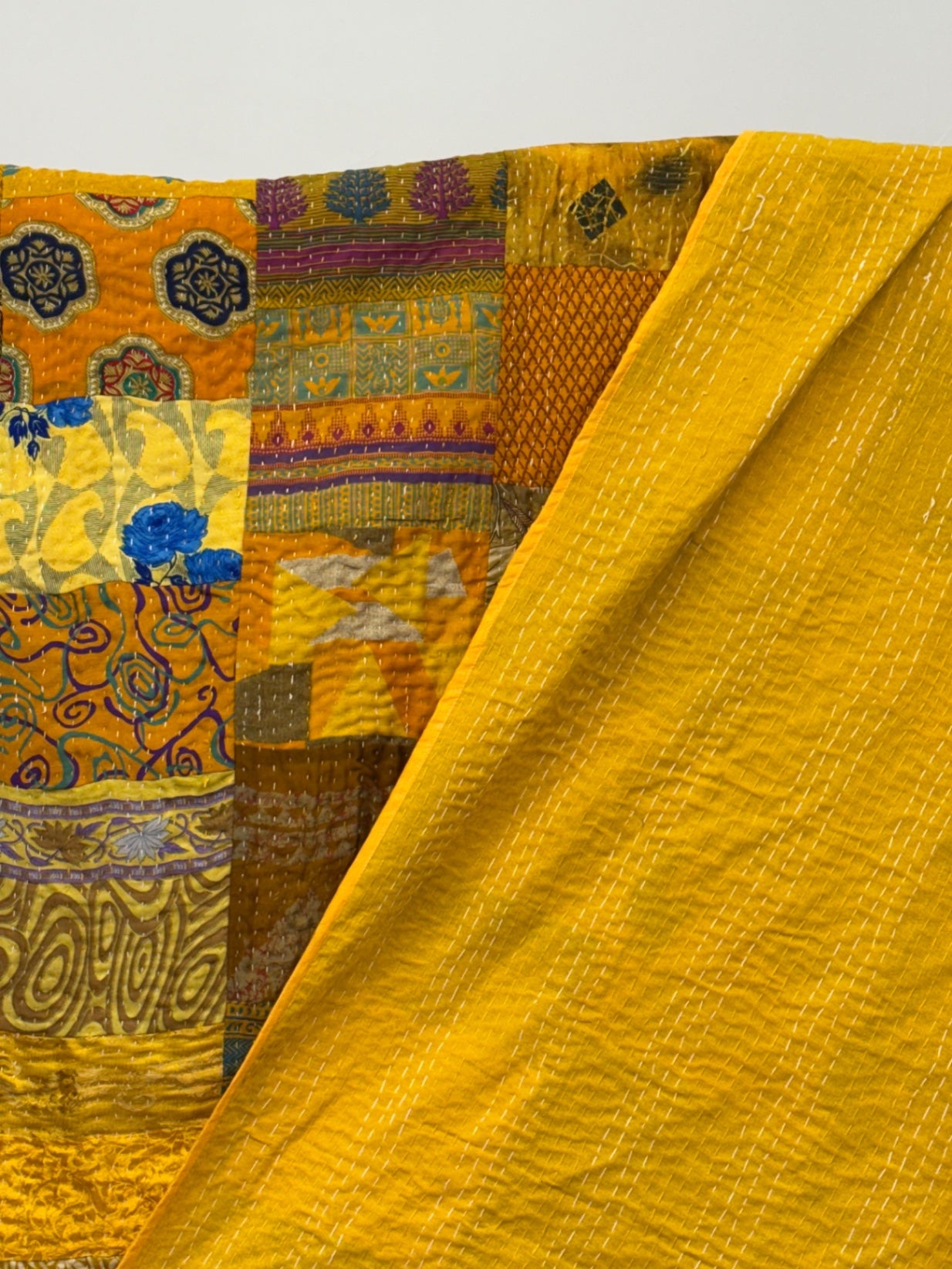Patchwork Silk Kantha Quilt Queen