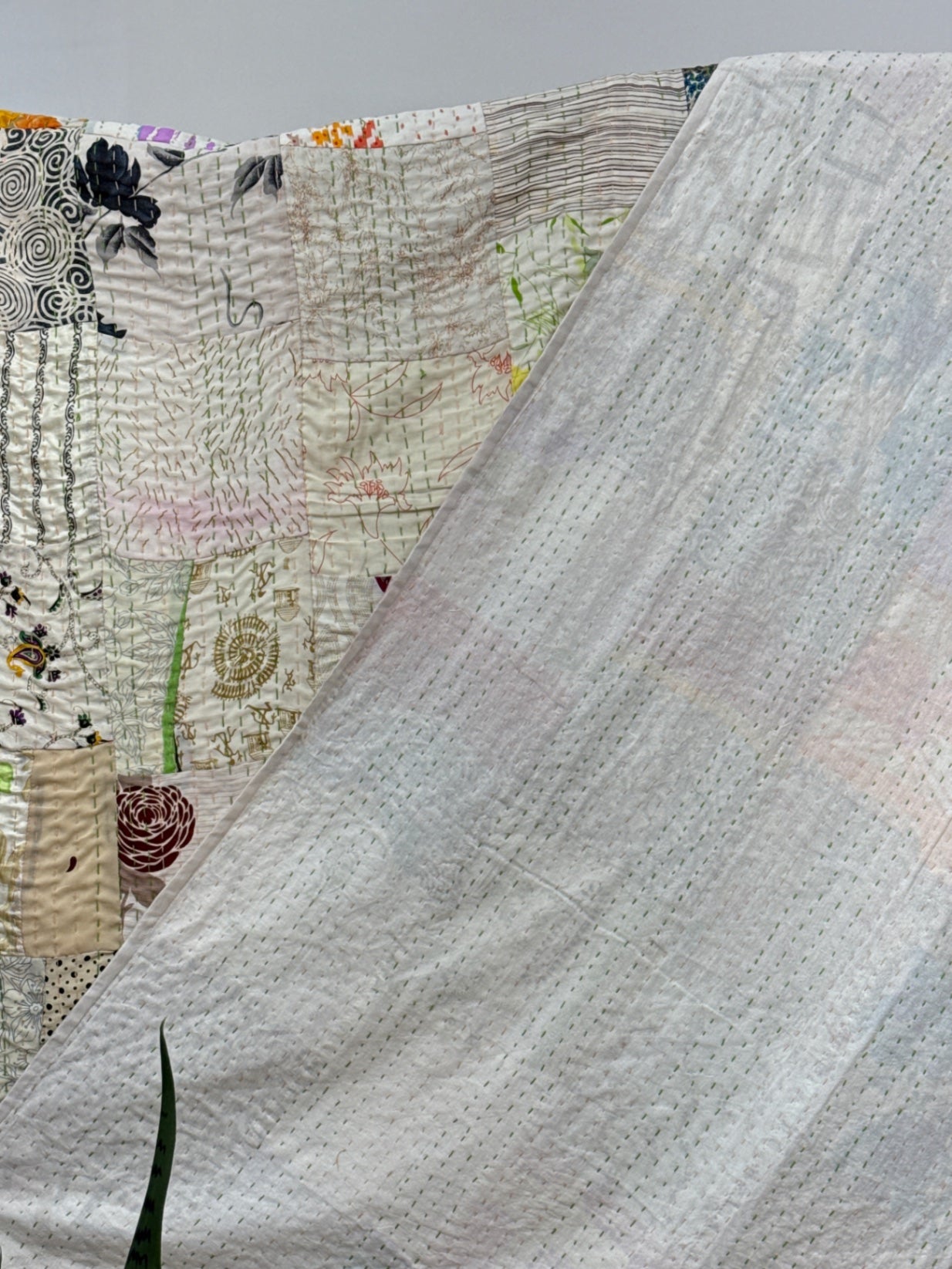 Patchwork Silk Kantha Quilt Queen