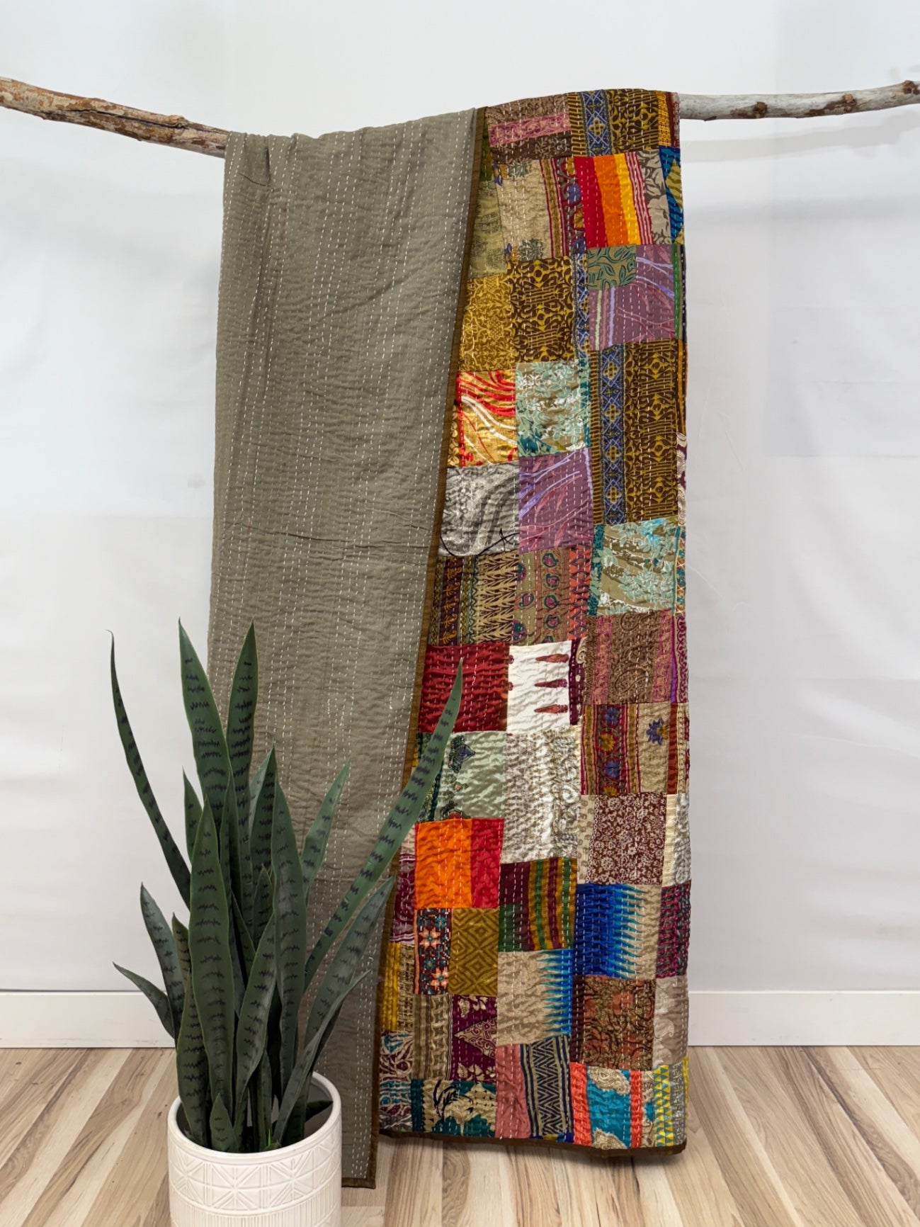 Patchwork Silk Kantha Quilt Twin