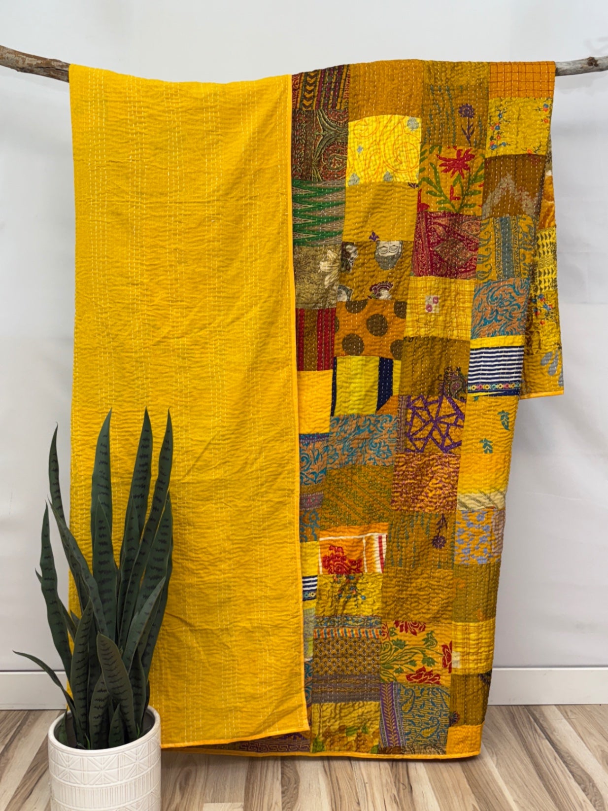 Patchwork Silk Kantha Quilt Queen