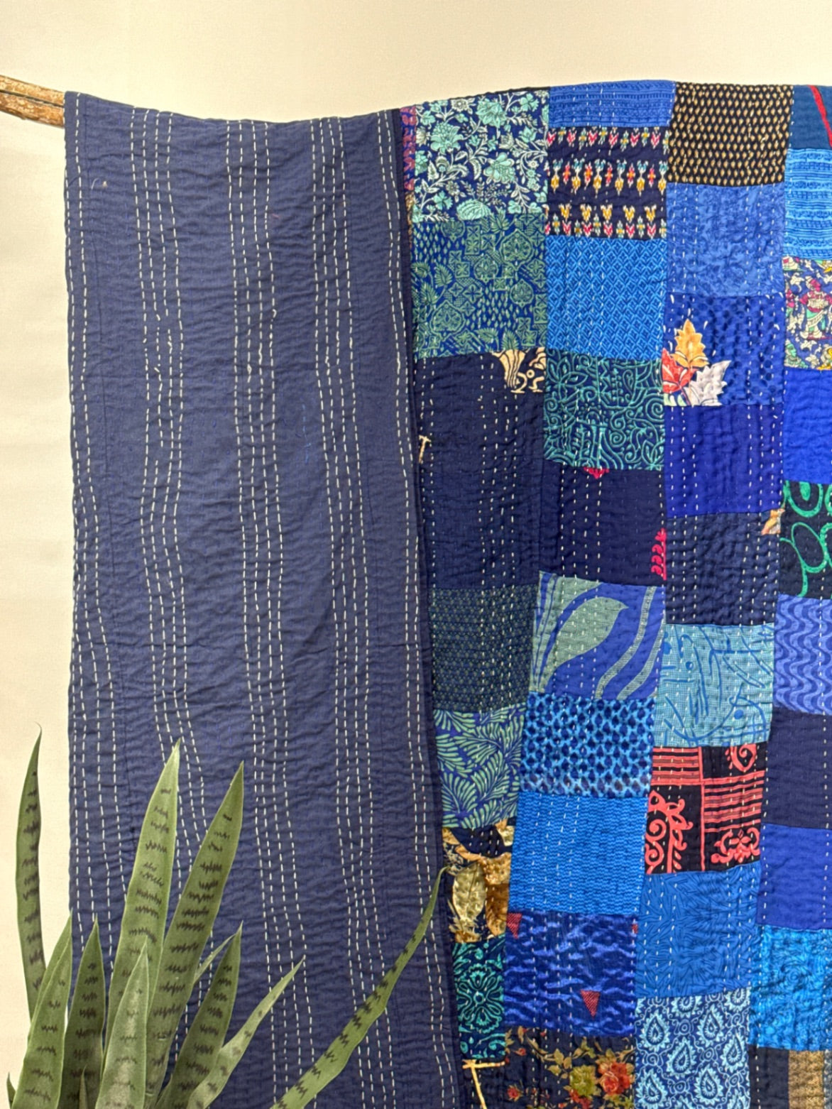 Patchwork Silk Kantha Quilt Queen