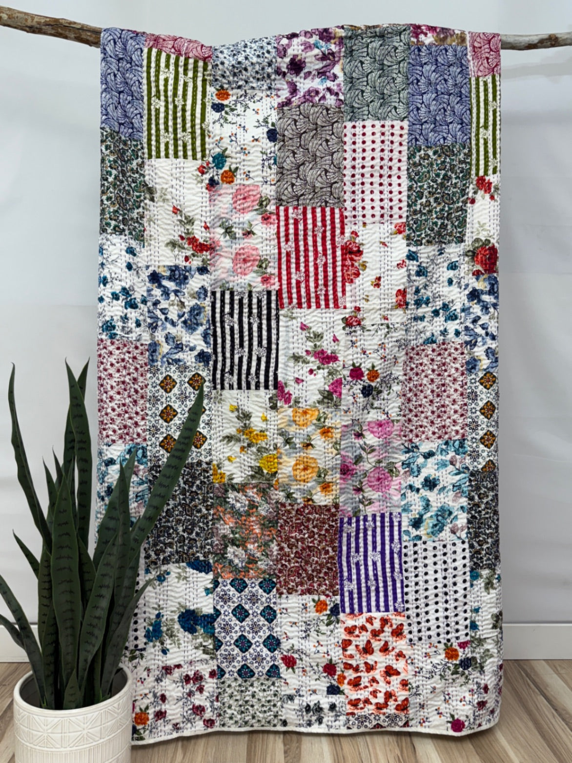 Patchwork Silk Kantha Quilt Twin