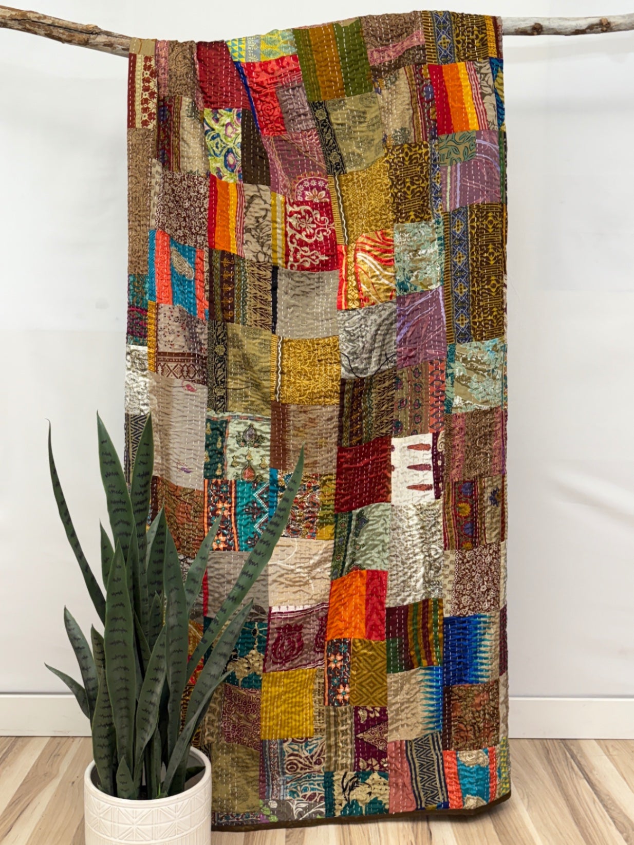 Patchwork Silk Kantha Quilt Twin